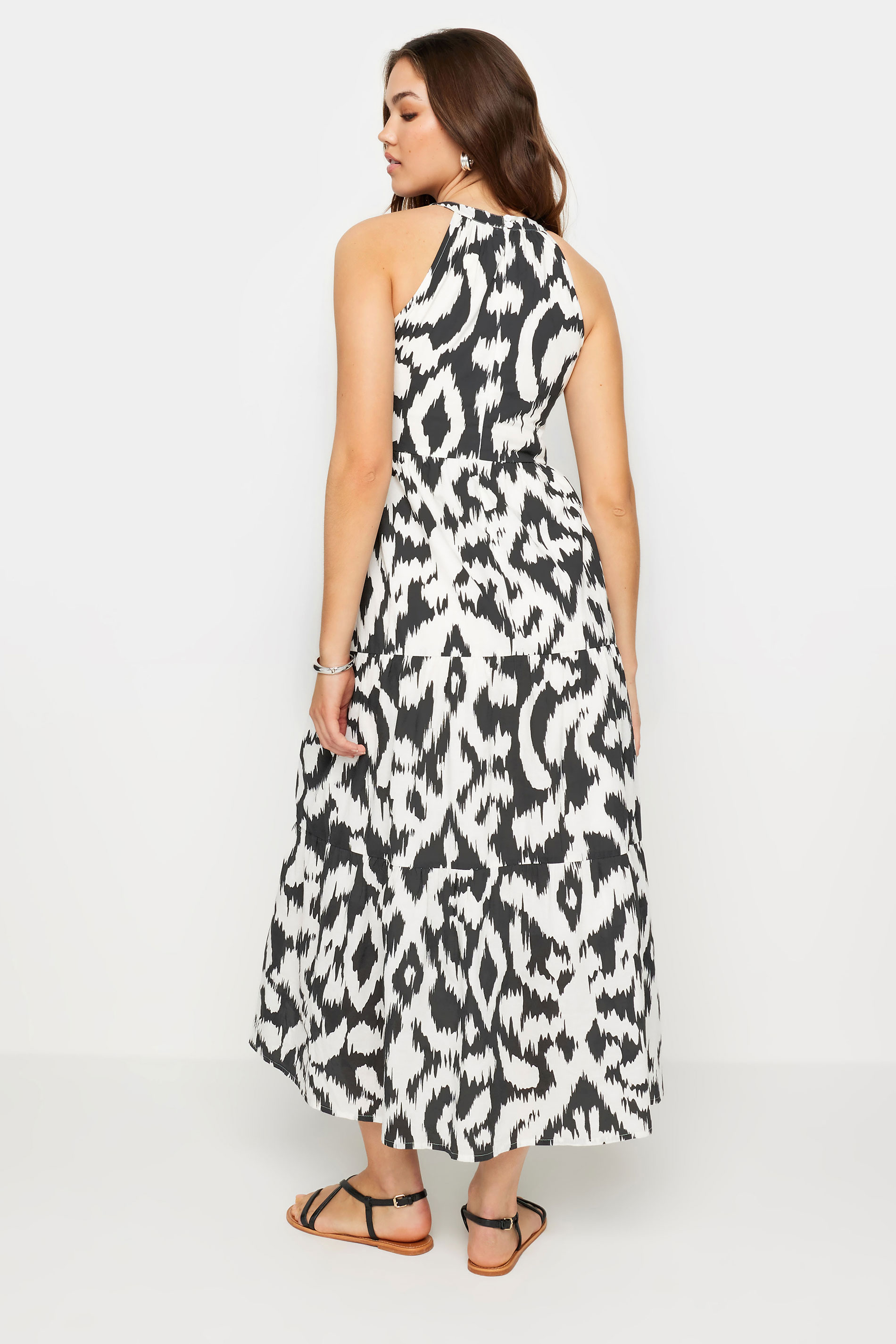 LTS Tall Black & White Cotton Abstract Print Halterneck Dress| Long Tall Sally 4