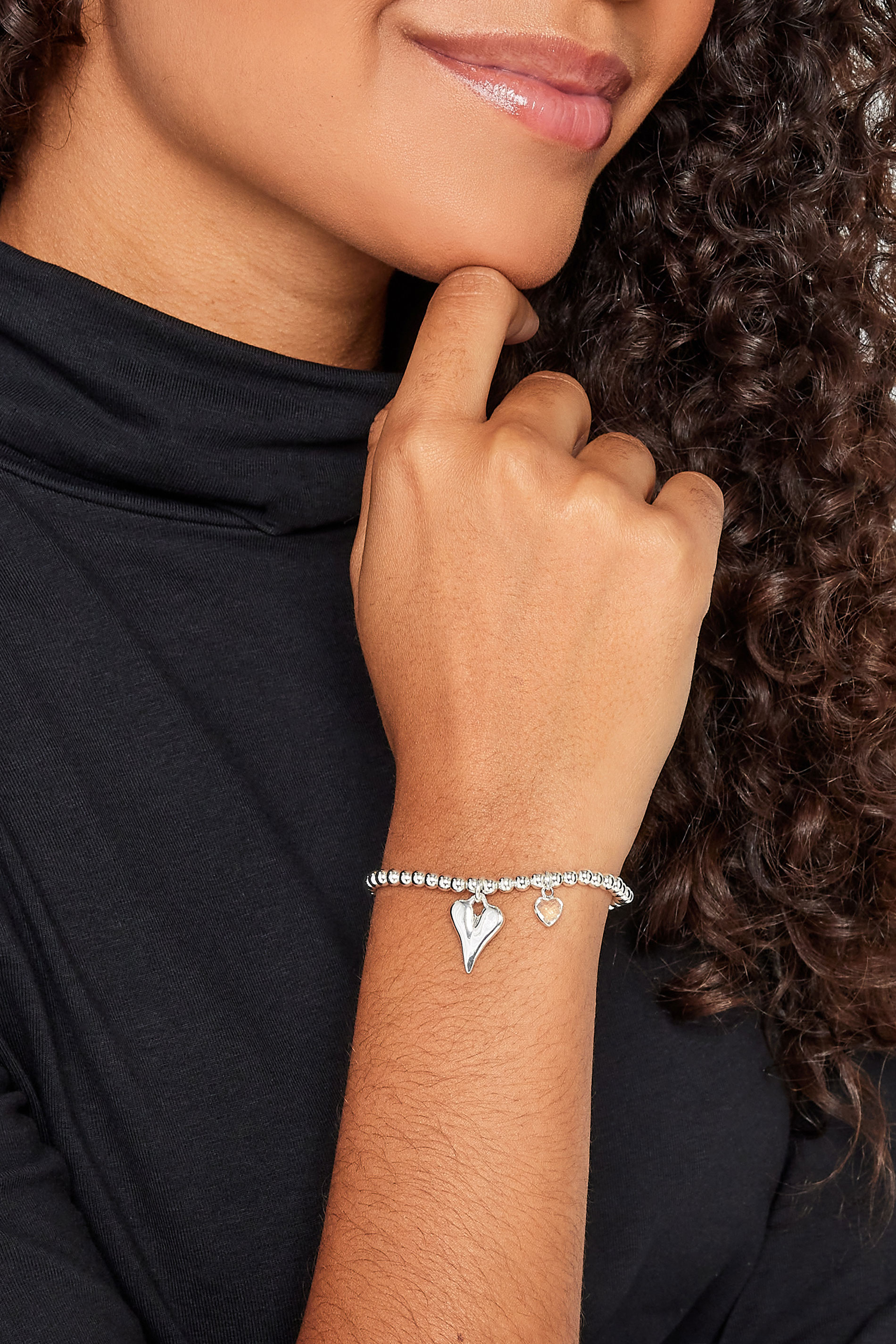 Silver Tone Heart Charm Stretch Bracelet | Yours Clothing 1