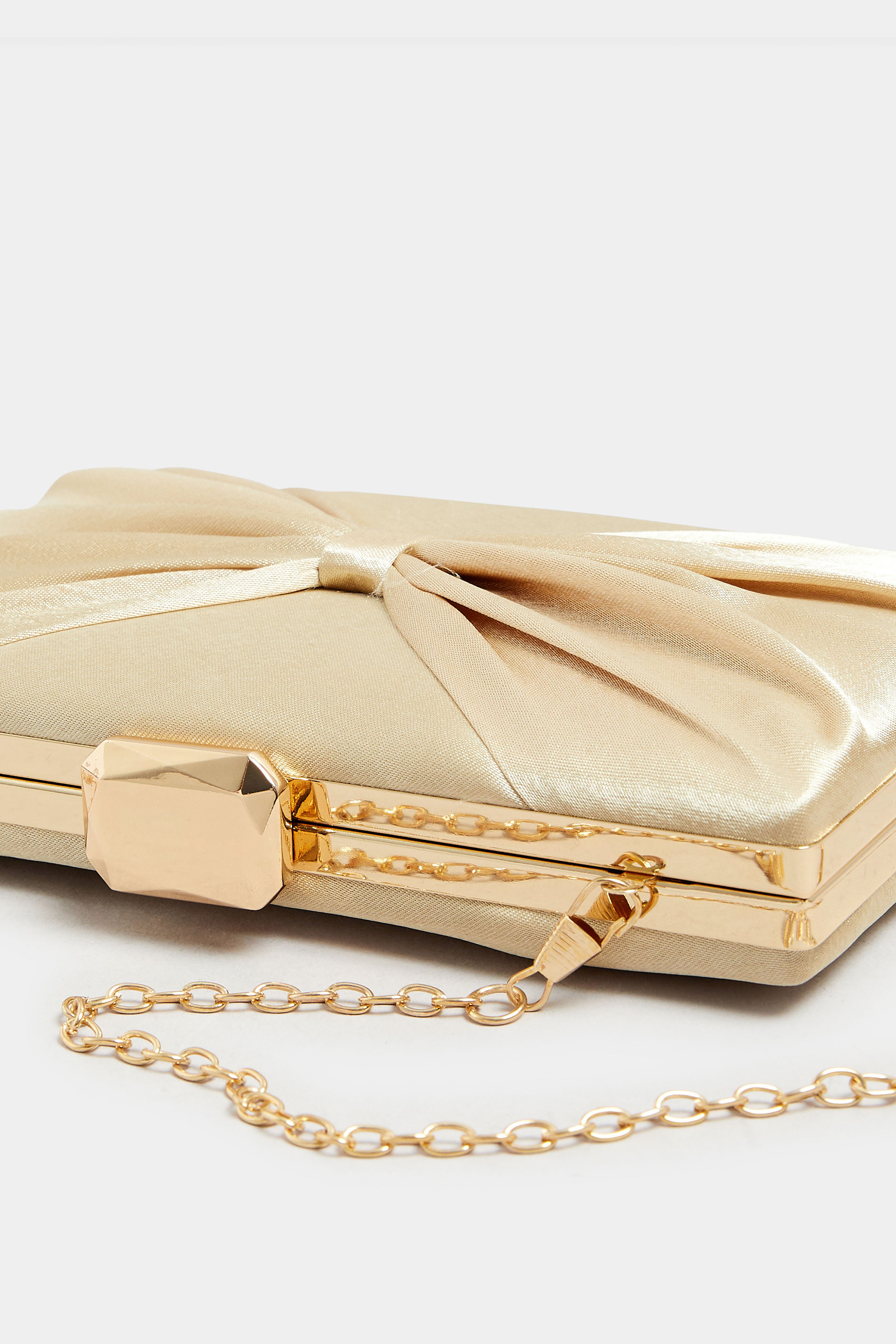 Gold Satin Bow Detail Clutch Bag | Yours Clothing 6
