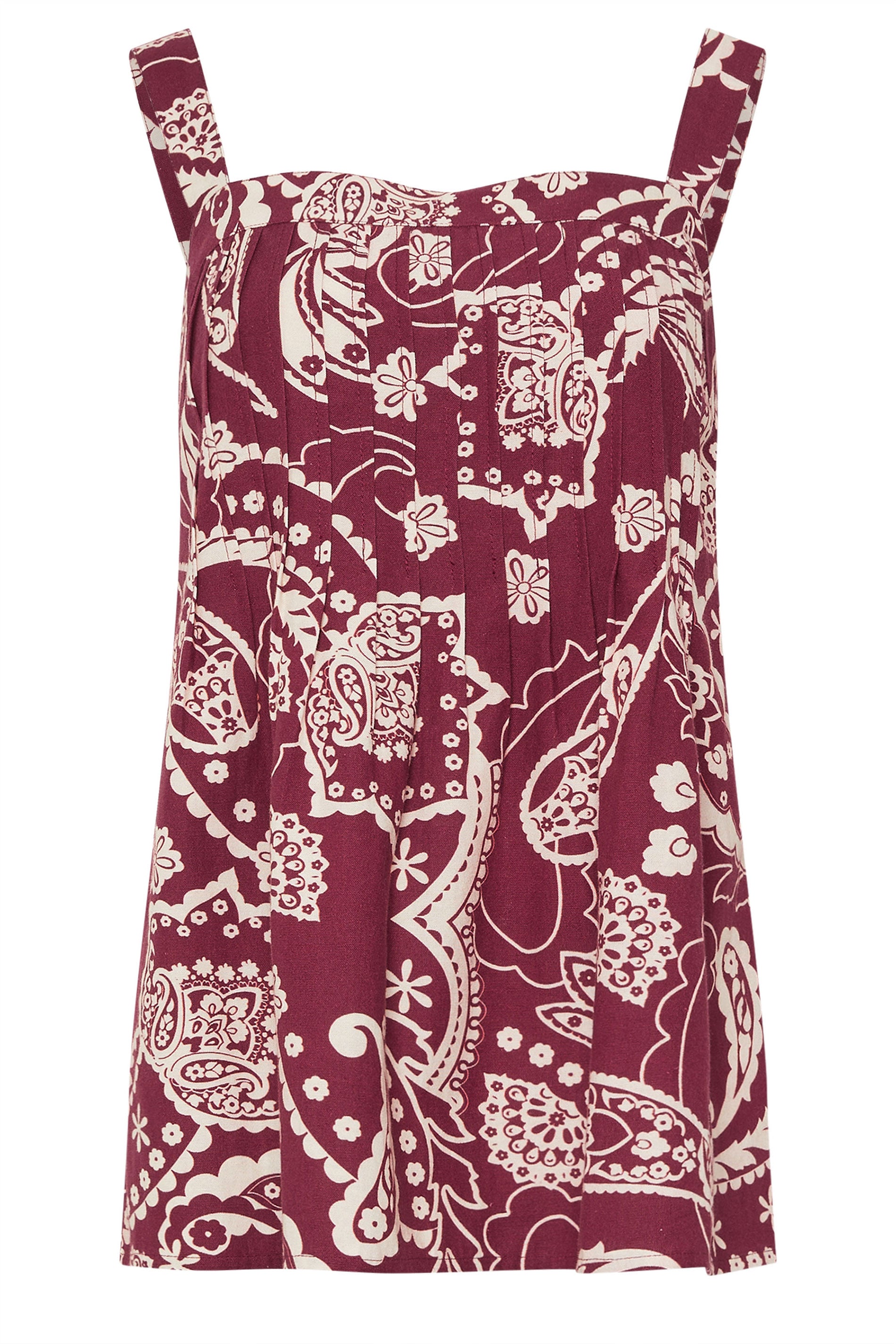 LTS Tall Women's Berry Red Paisley Pleated Linen Vest Top | Long Tall Sally 7