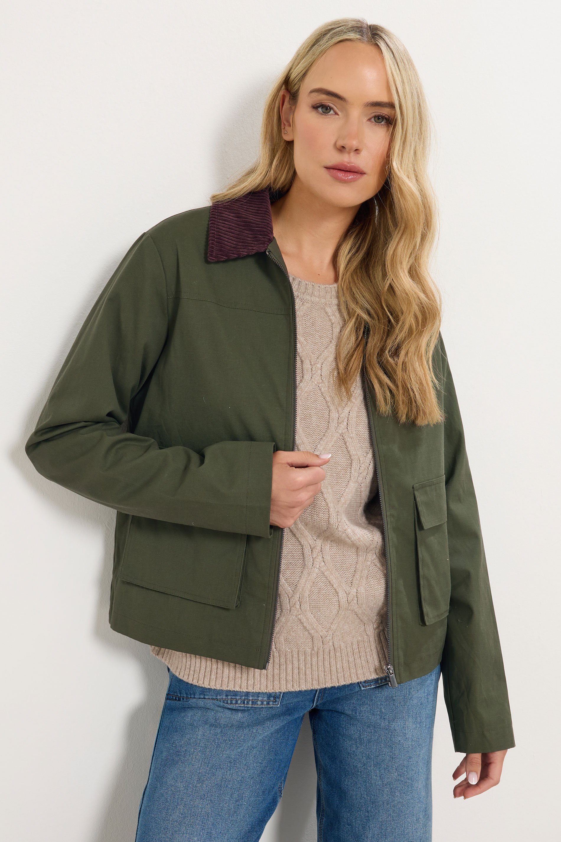 LTS Tall Green Cord Collar Barn Jacket | Long Tall Sally 1