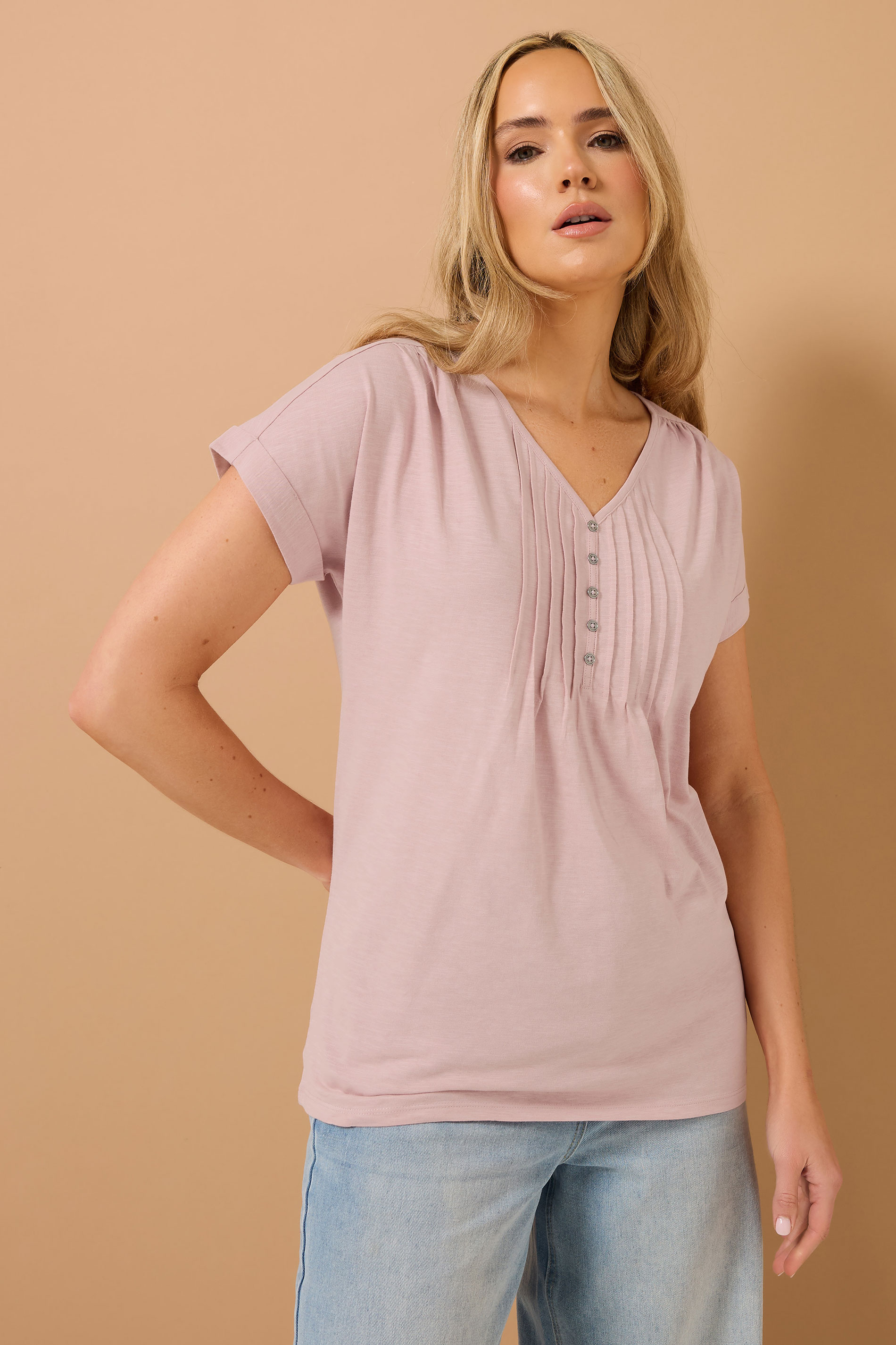 LTS Tall 2 PACK Sage Green & Pink Cotton Henley Tops | Long Tall Sally 2
