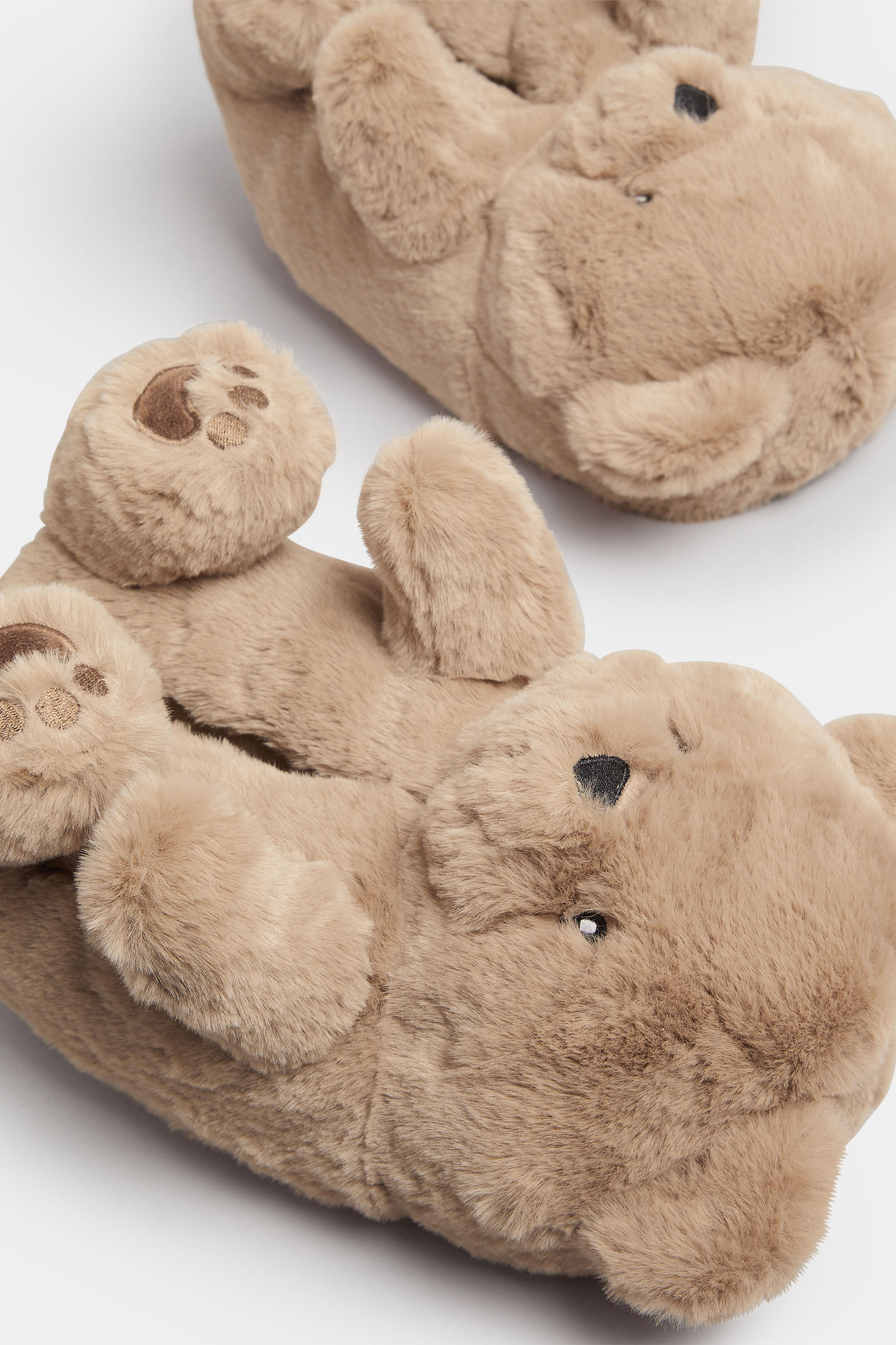 Brown Faux Fur Teddy Bear Slippers | Yours Clothing 6