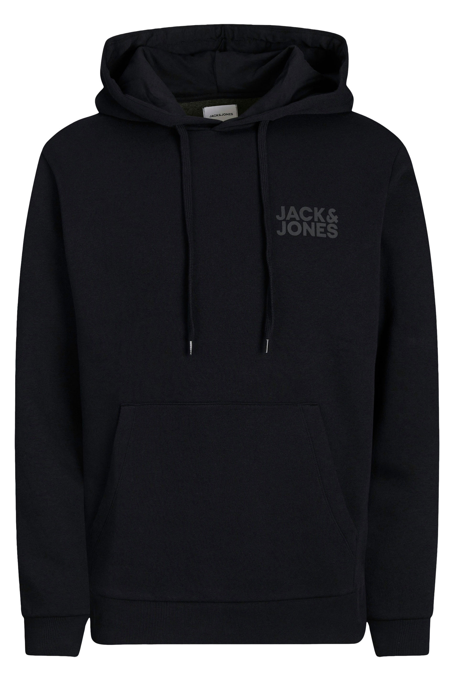 JACK & JONES Big & Tall Black Chest Print Logo Hoodie | BadRhino 1
