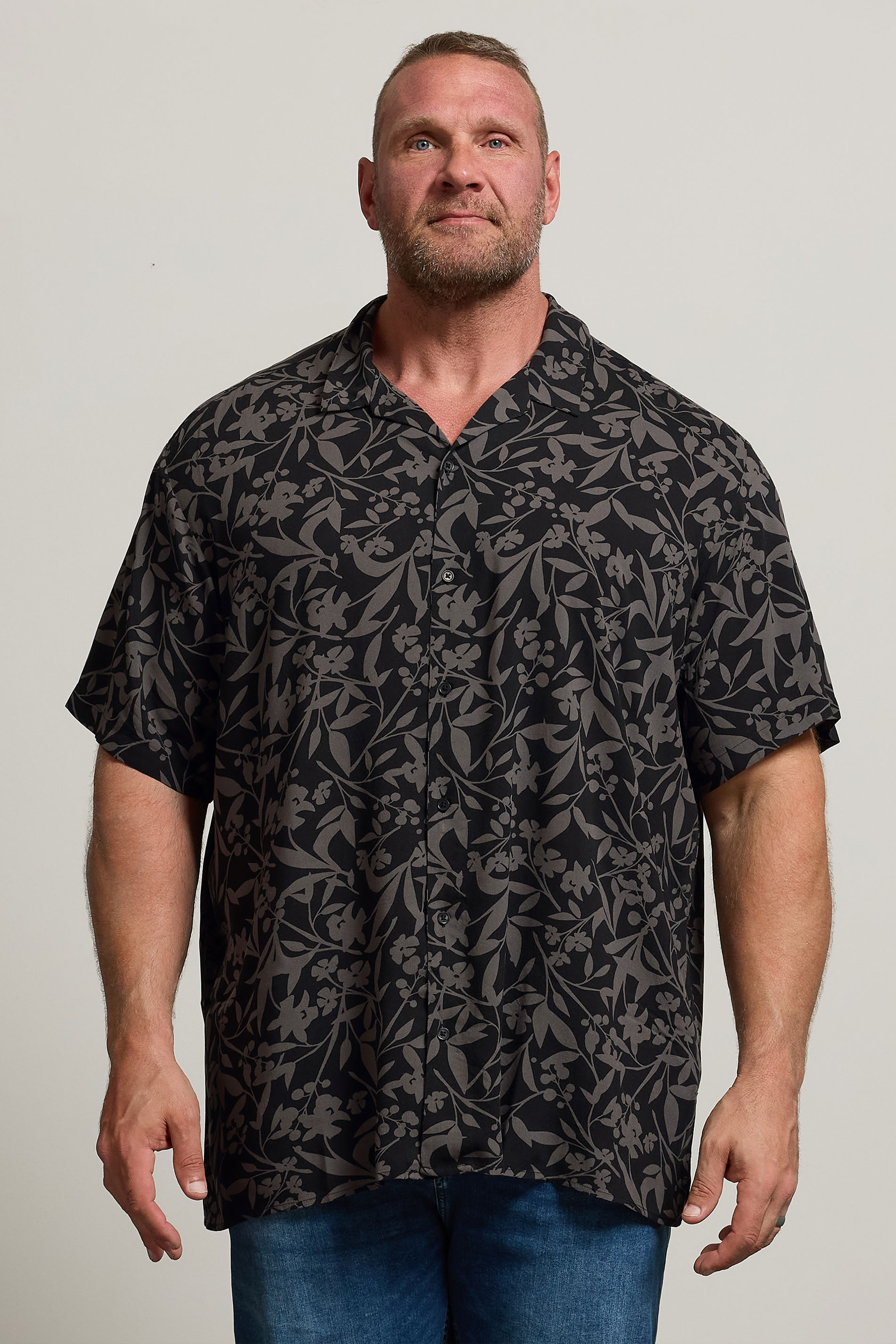 JACK & JONES Big & Tall Black Floral Print Resort Shirt | BadRhino 1