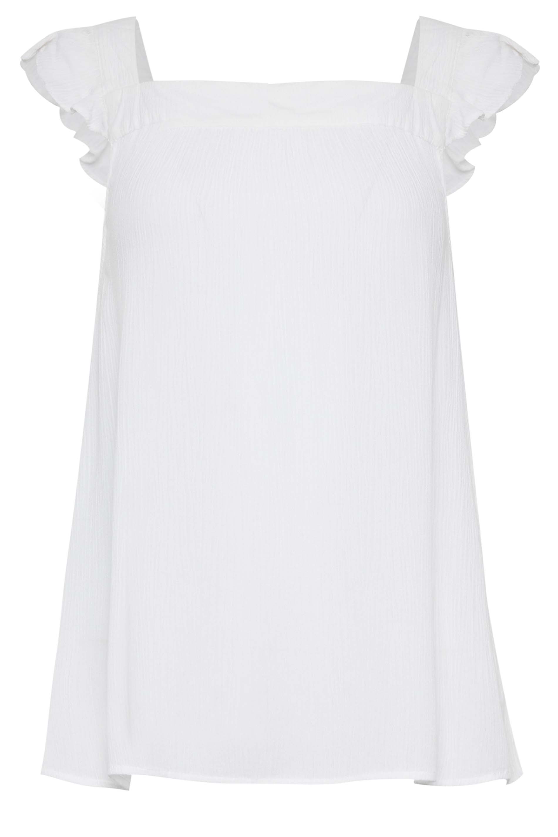 LTS Tall Women's White Crinkle Frill Top | Long Tall Sally