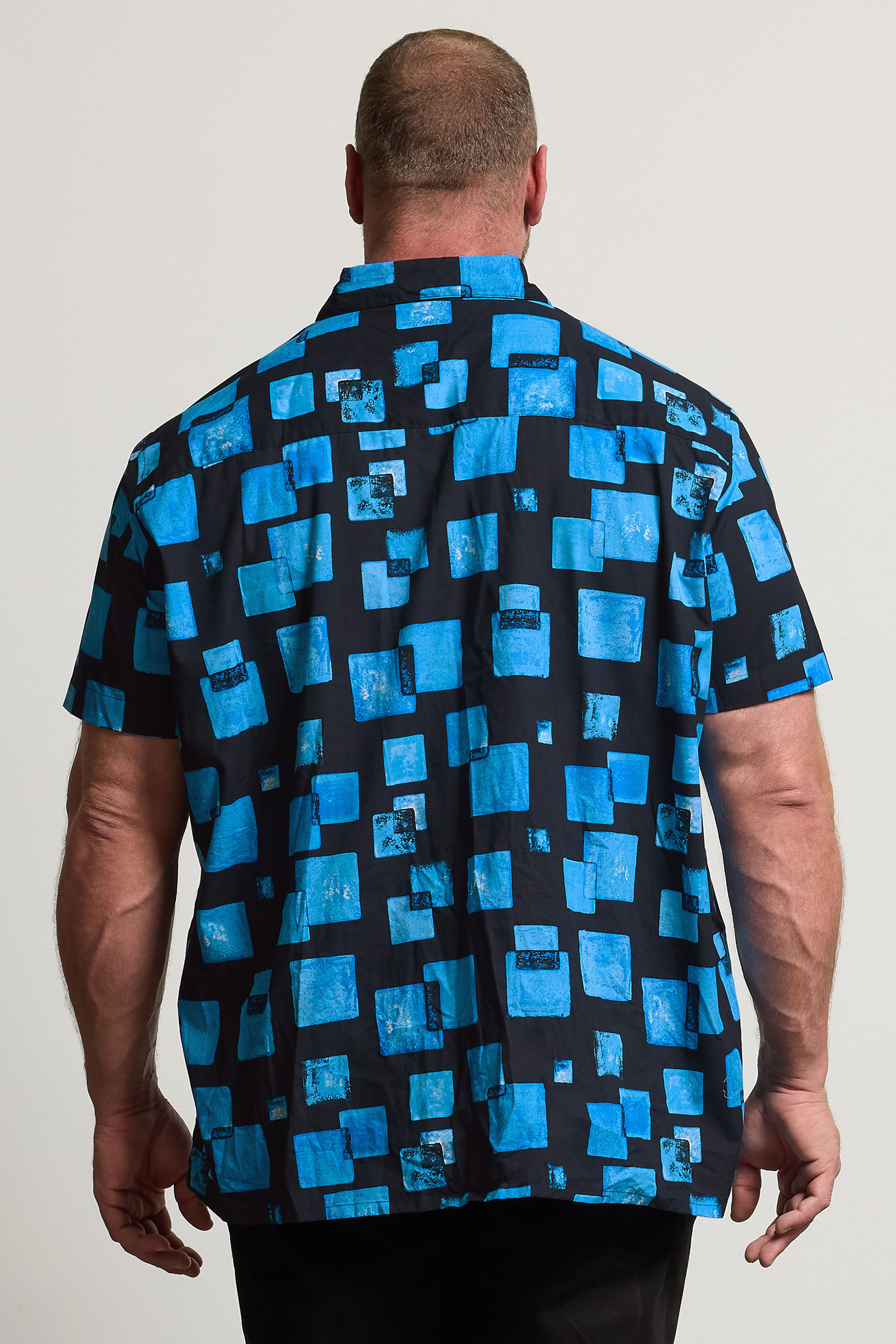 BadRhino BIg & Tall Navy Blue Square Print Peached Short Sleeve Shirt | BadRhino 5