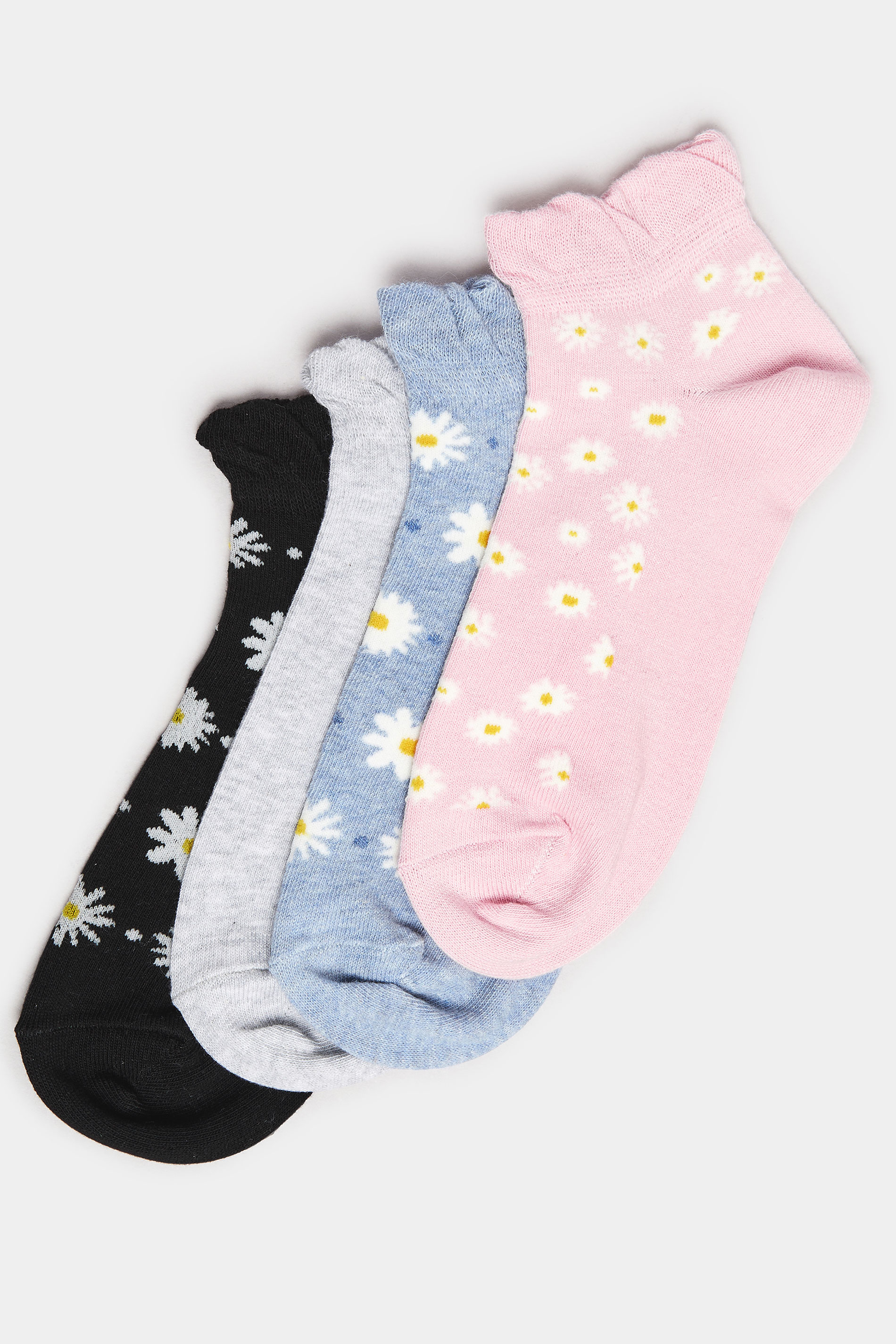 4 PACK Grey Daisy Print Trainer Ankle Socks | Yours Clothing 3