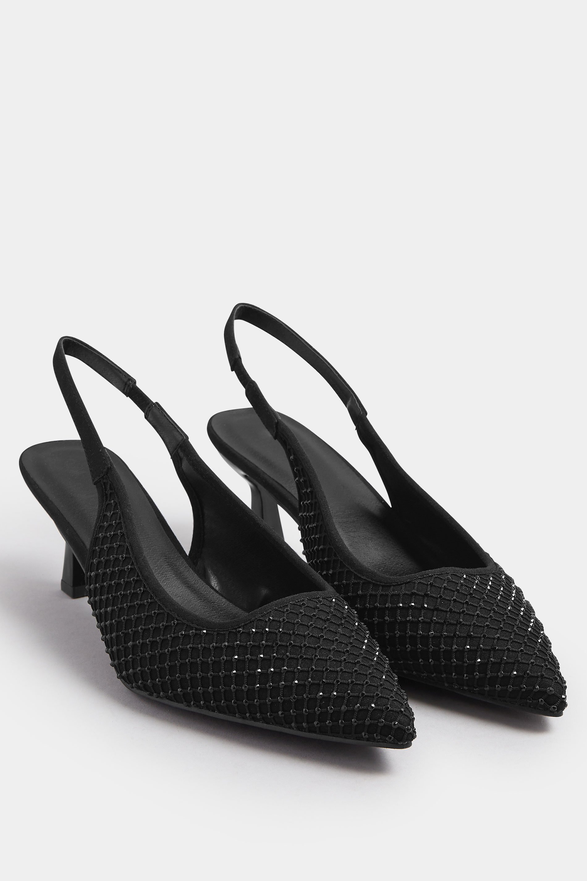 Black Diamante Slingback Court Shoes In Extra Wide EEE Fit | Yours Clothing 2