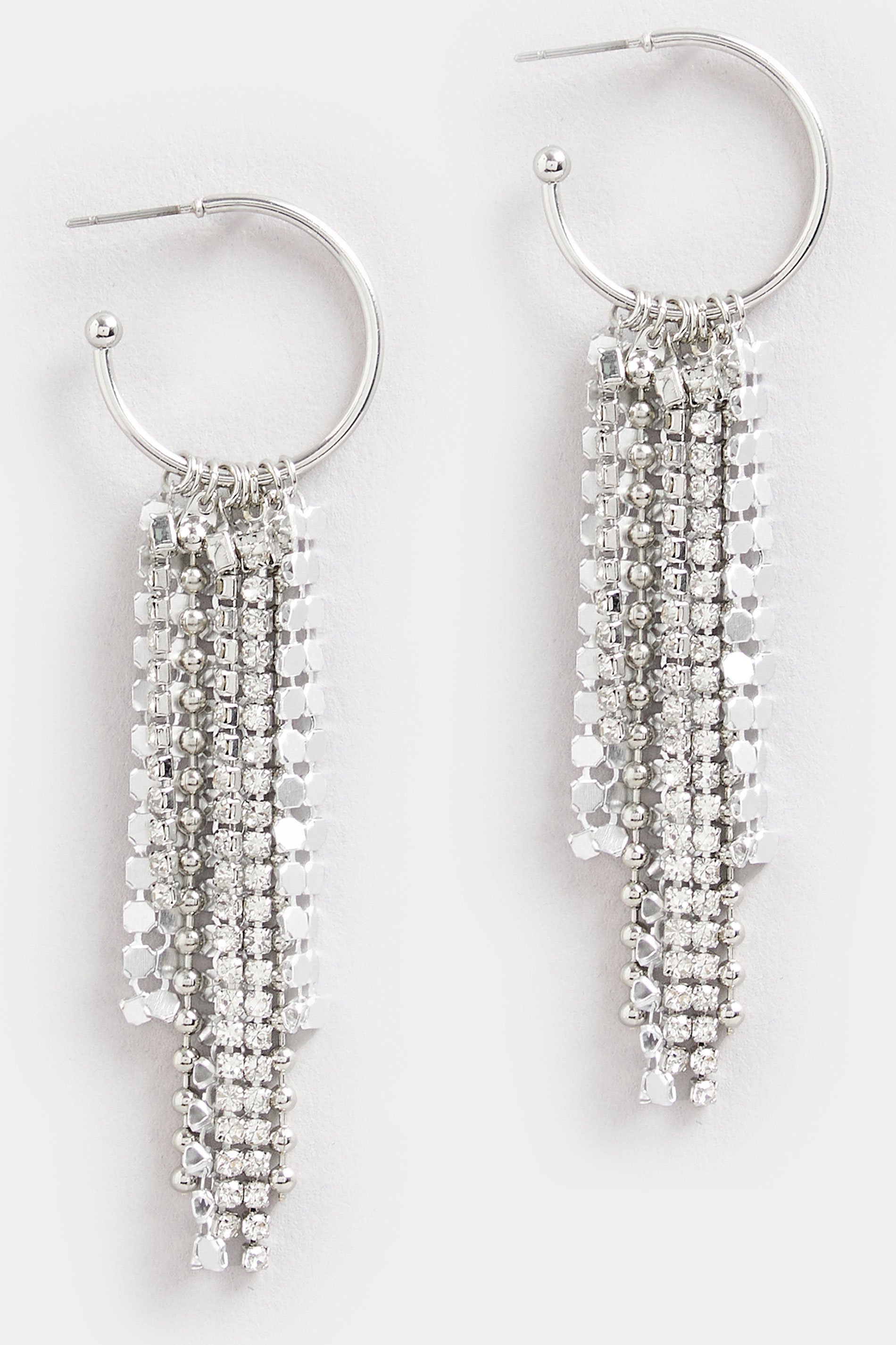 Silver Tone Diamante Tassel Earrings | Yours Clothing 2