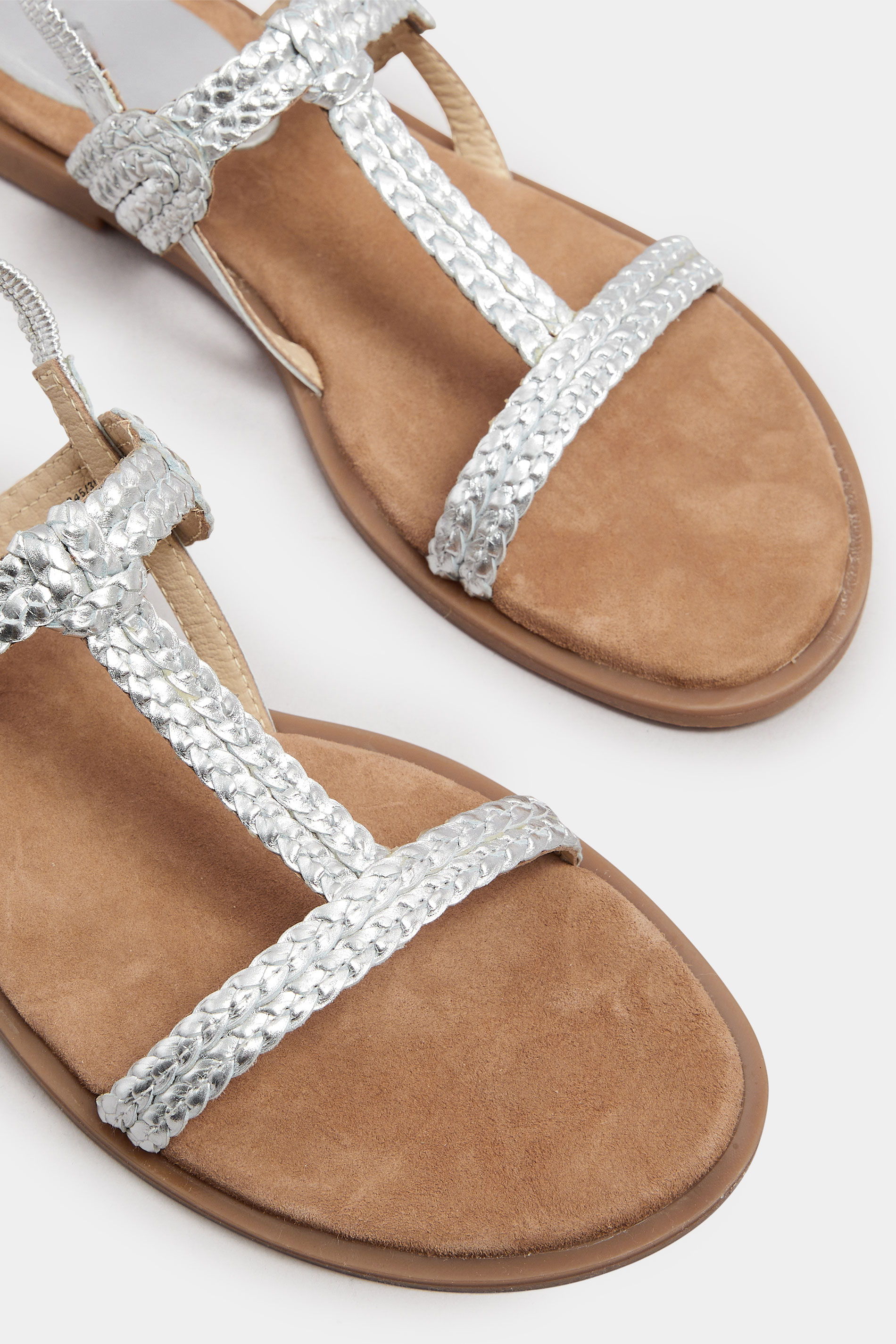 LTS Silver Leather Plaited Strap Sandals In Standard Fit | Long Tall Sally 5