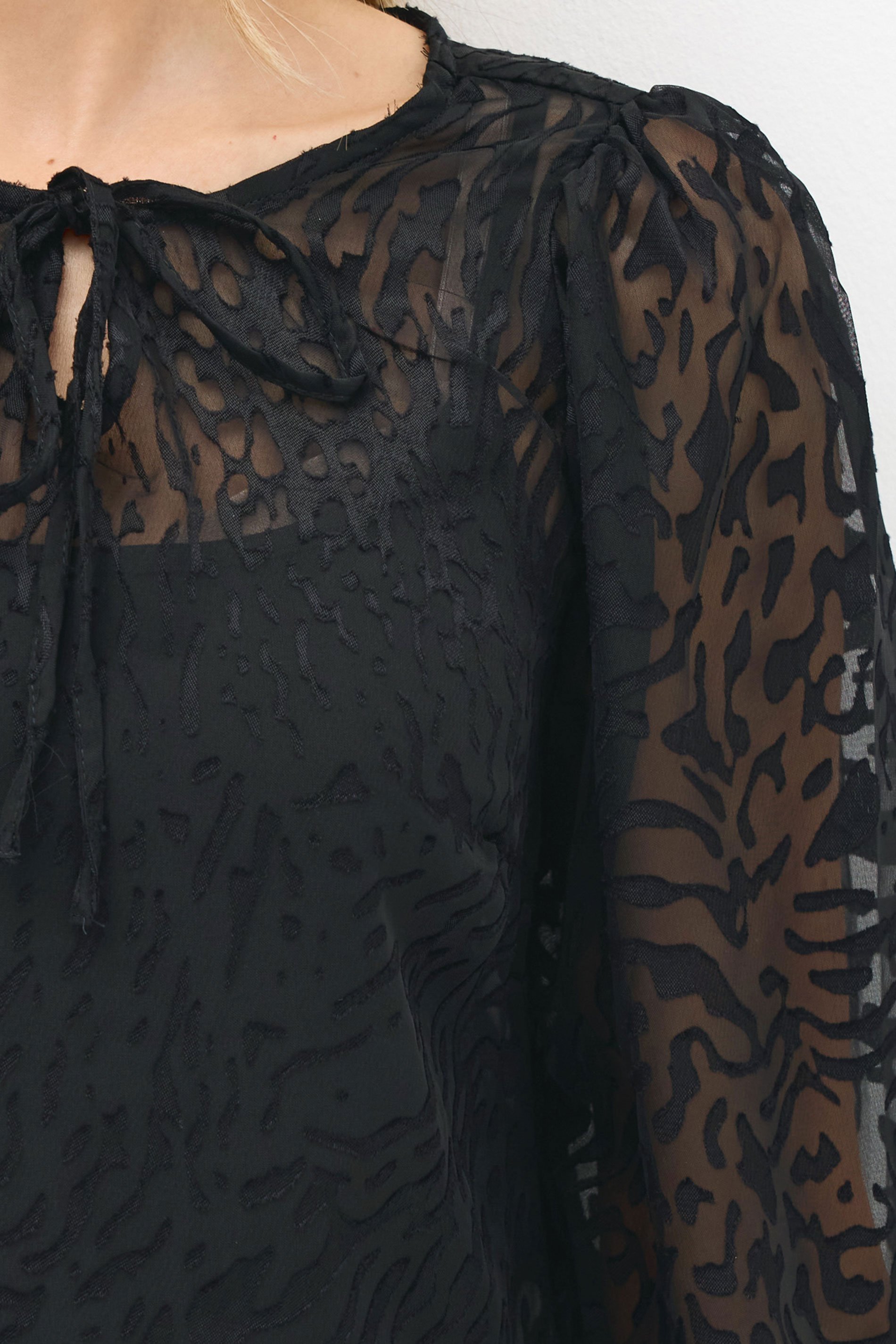 LTS Tall Black Animal Burnout Tie Blouse | Long Tall Sally 4