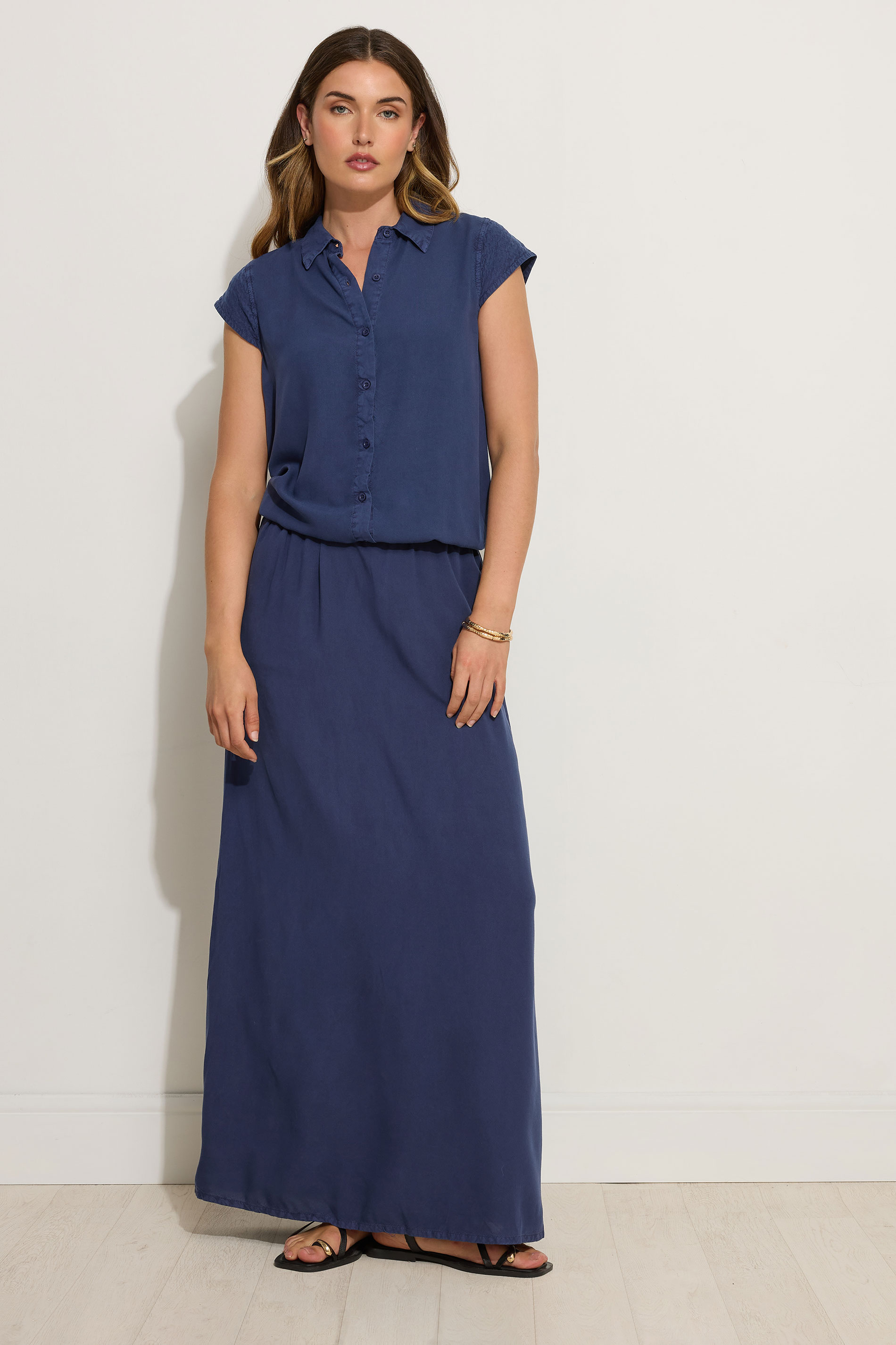 LTS Tall Navy Blue Acid Wash Grown Sleeve Shirt | Long Tall Sally 2