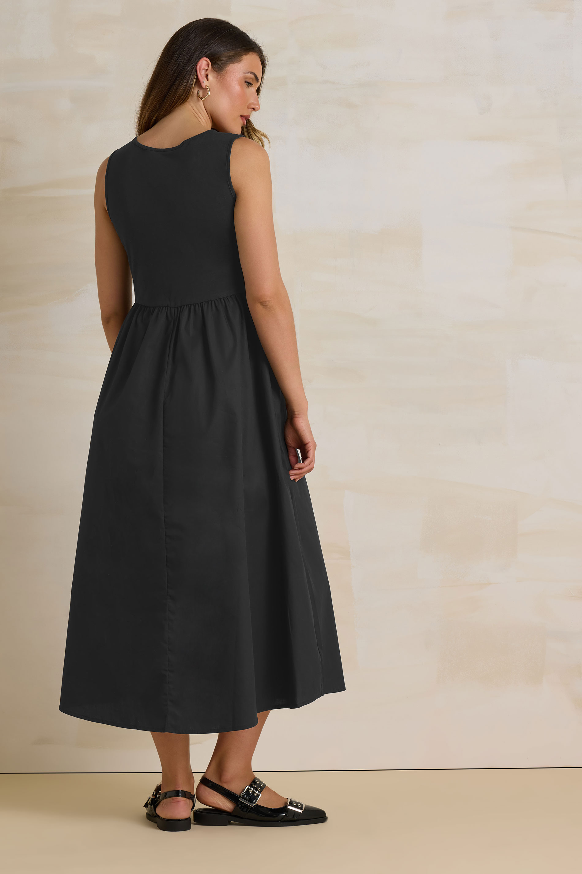 LTS Tall Black Jersey & Woven Mix Fabric Midi Dress | Long Tall Sally 3