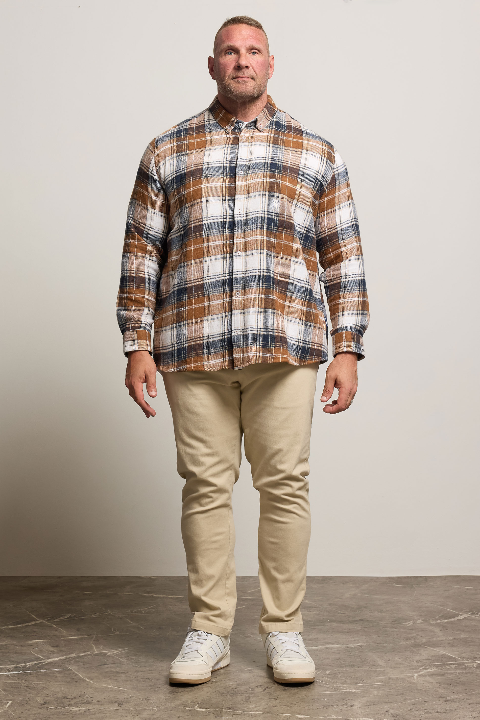 BadRhino Big & Tall Tan Brown & Navy Blue Brushed Checked Shirt | BadRhino 3
