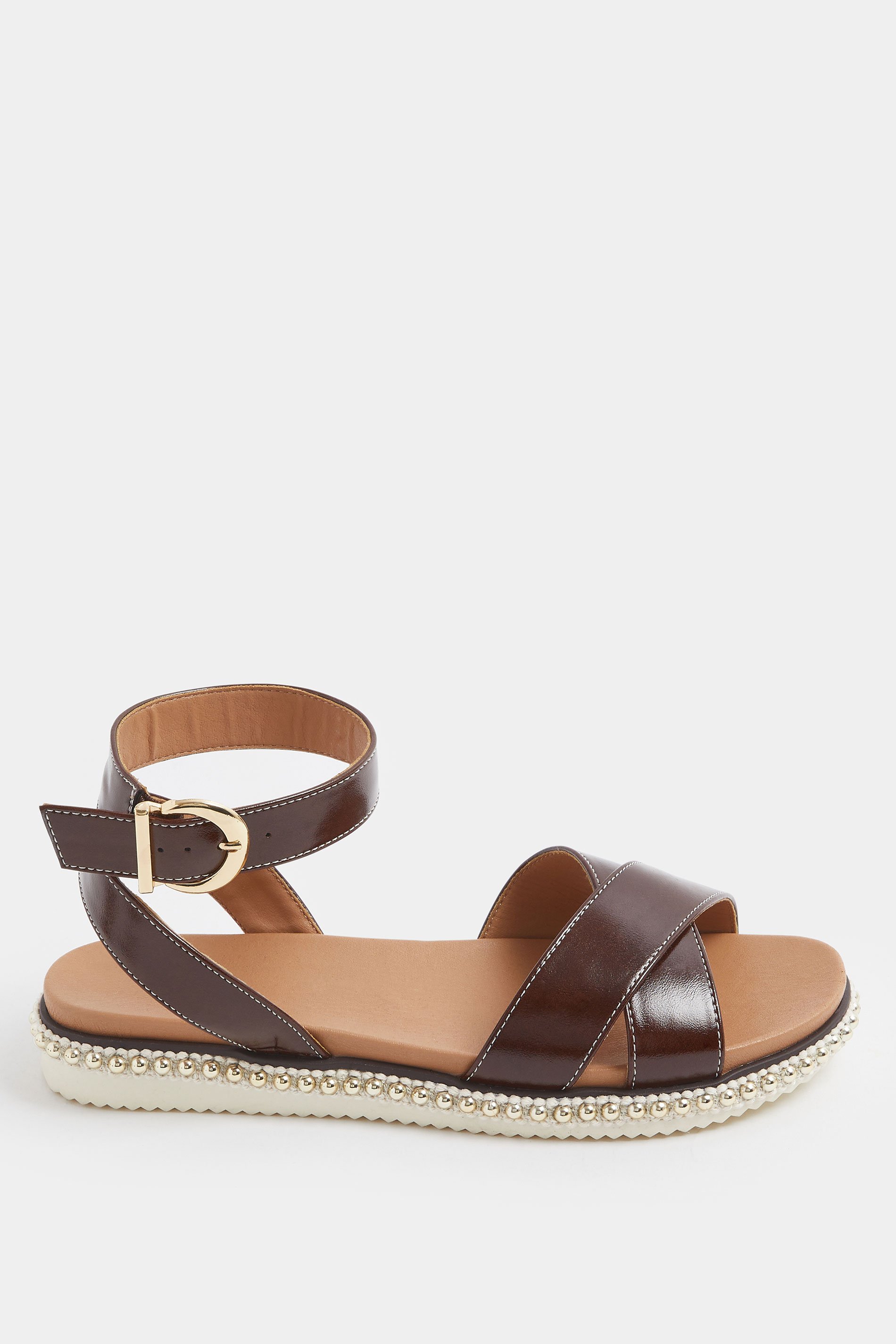 Chocolate Brown Cross Over Strap Sandals In Wide E Fit | Yours Clothing 3