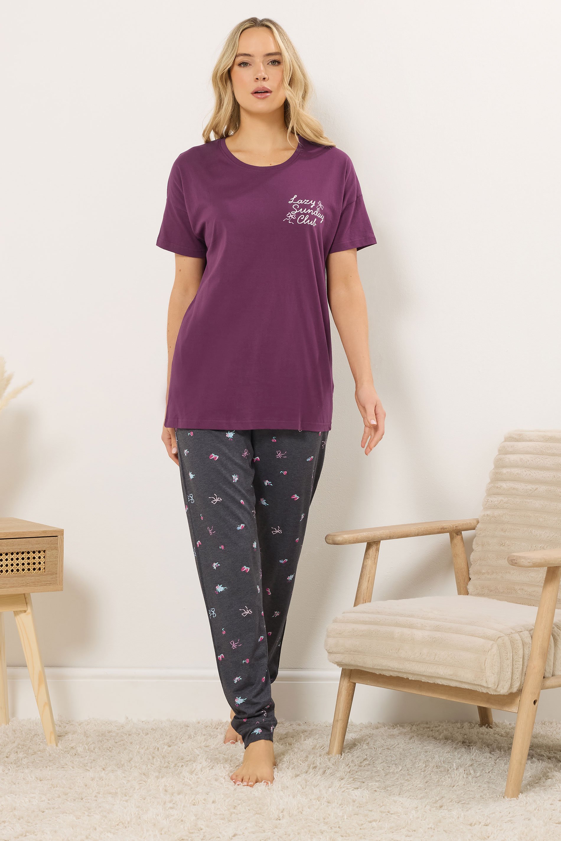 LTS Tall Woman's Burgundy Red 'Sunday Club' Slogan Pyjama Set | Long Tall Sally 2