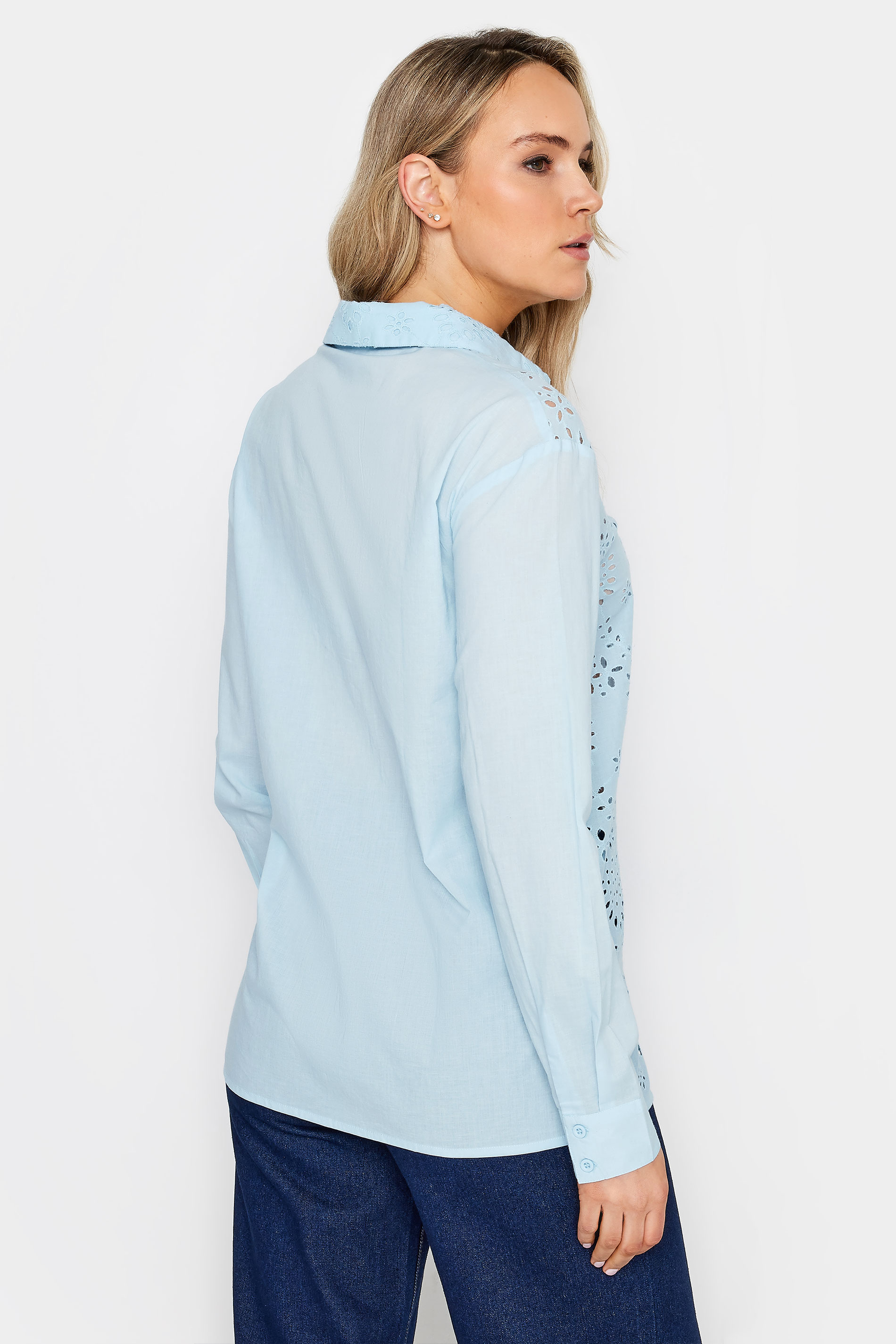 LTS Tall Womens Light Blue Broderie Anglaise Front Shirt | Long Tall Sally 4