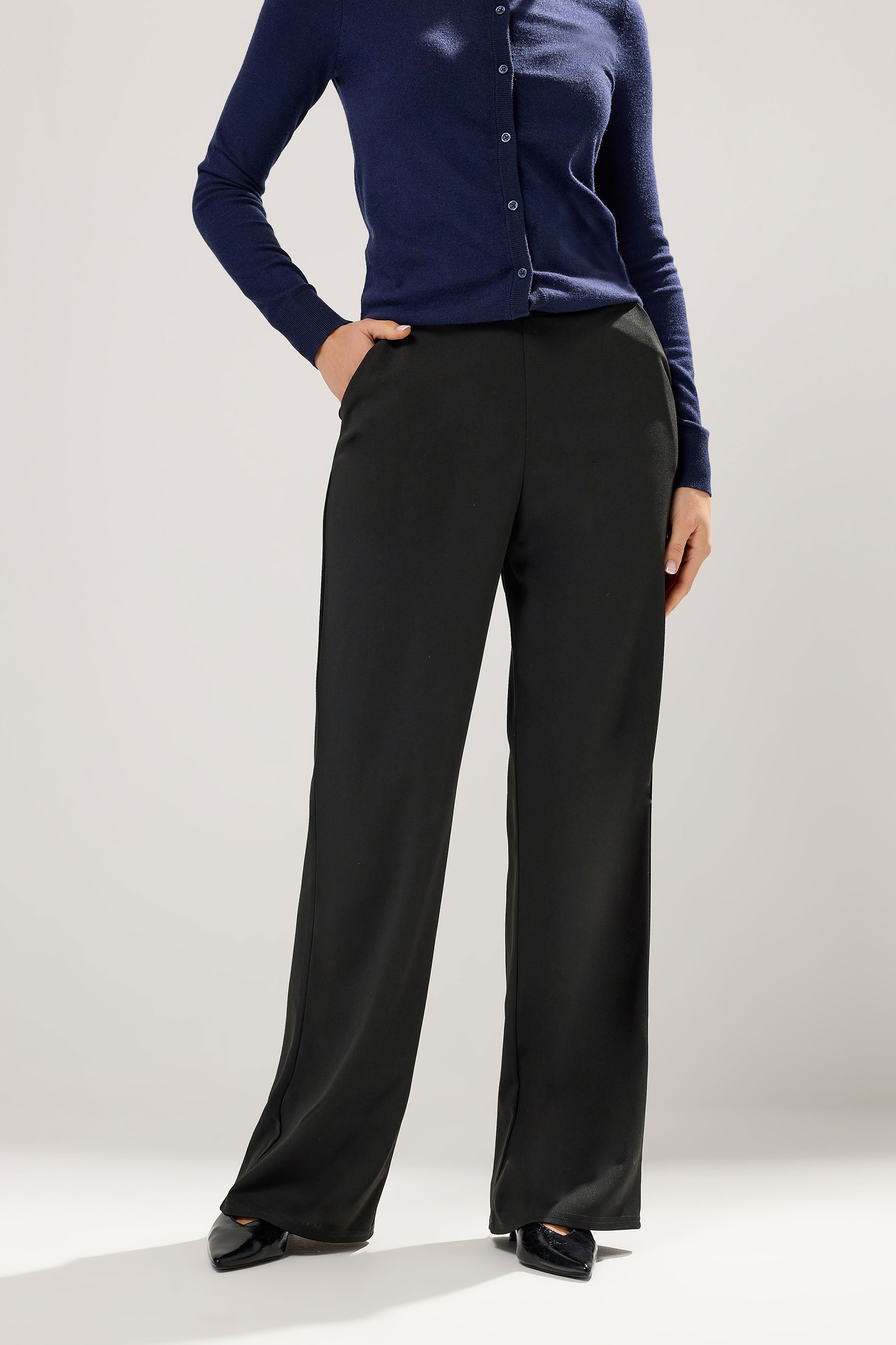 LTS Tall Black Elasticated Wide Leg Trousers | Long Tall Sally  2