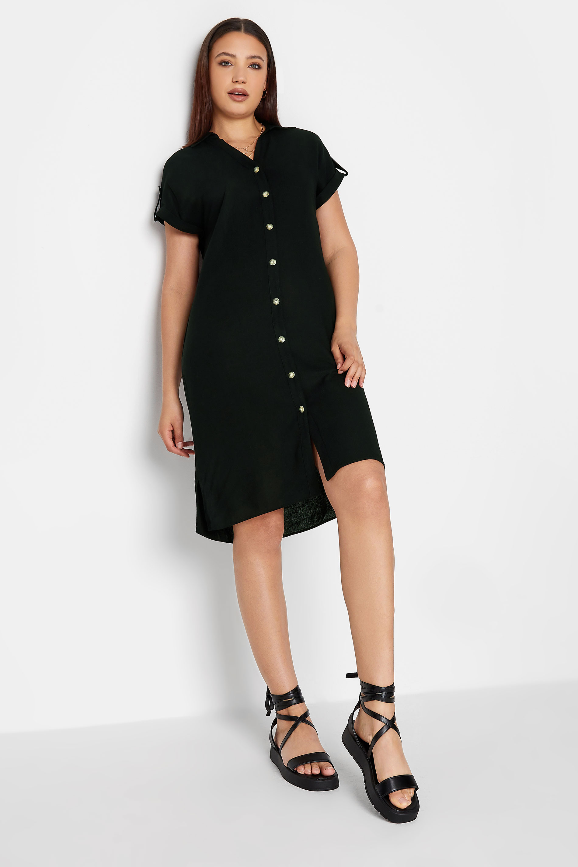 LTS Tall Women's Black Linen Look Button Through Shirt Dress | Long Tall Sally  2