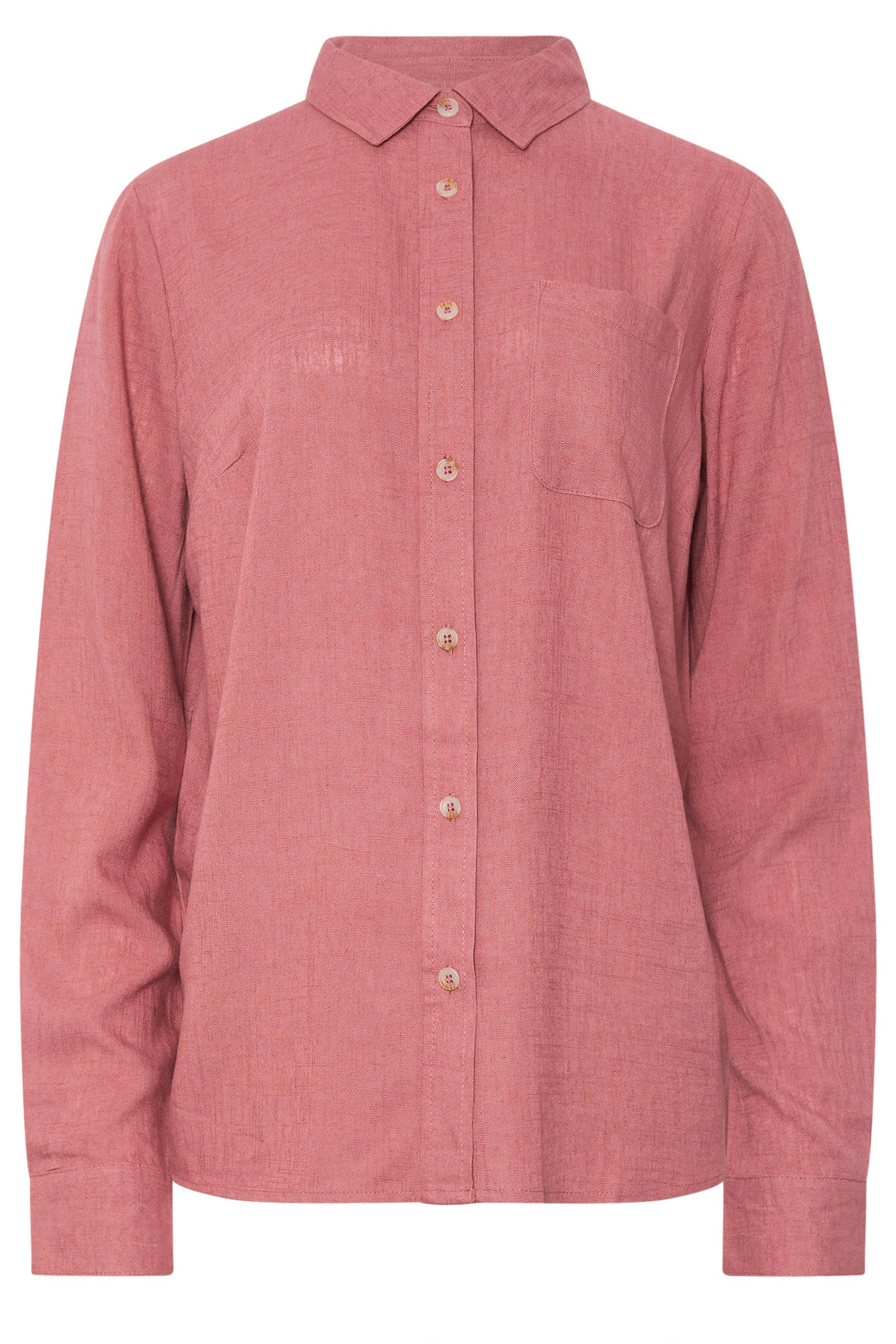 LTS Tall Coral Pink Linen Oversized Long Sleeve Shirt | Long Tall Sally 6
