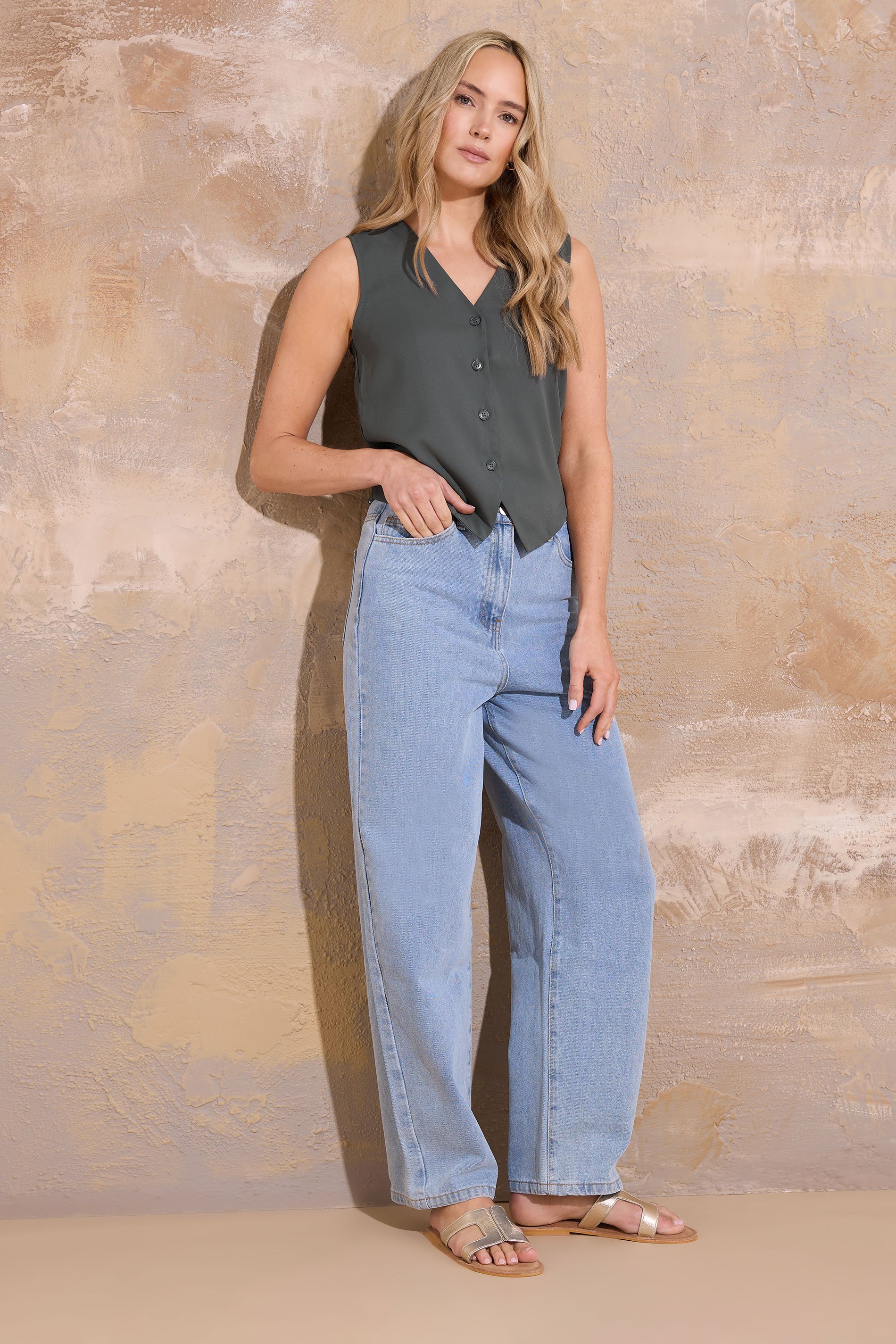 LTS Tall Grey Sleeveless Waistcoat Top | Long Tall Sally 2