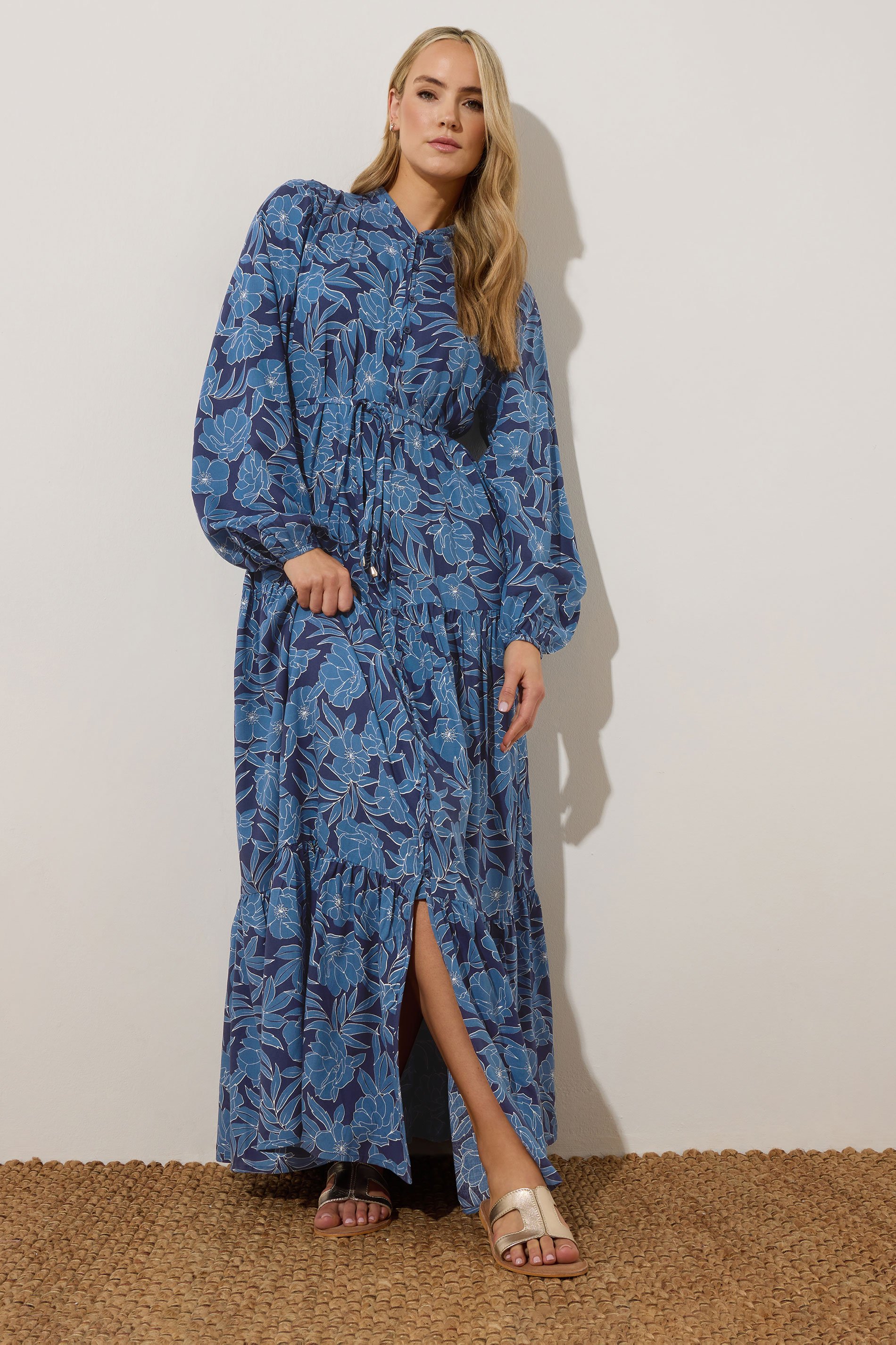 LTS Tall Navy Blue Floral Tie Waist Maxi Dress | Long Tall Sally 1