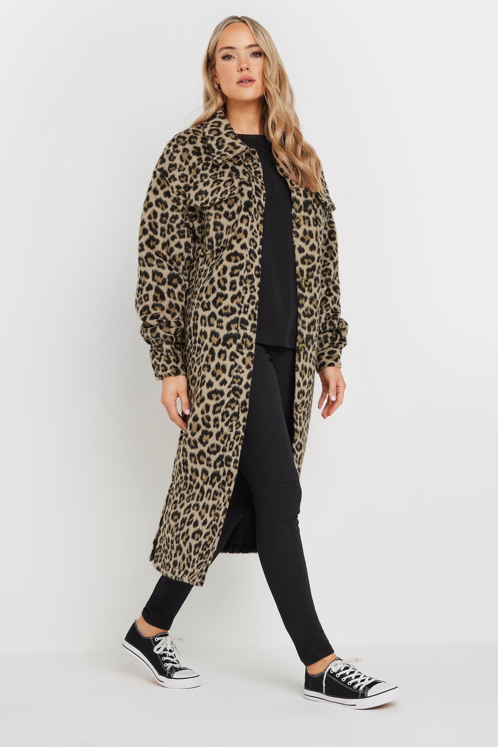 LTS Tall Beige Brown Leopard Print Longline Shacket | Long Tall Sally 1