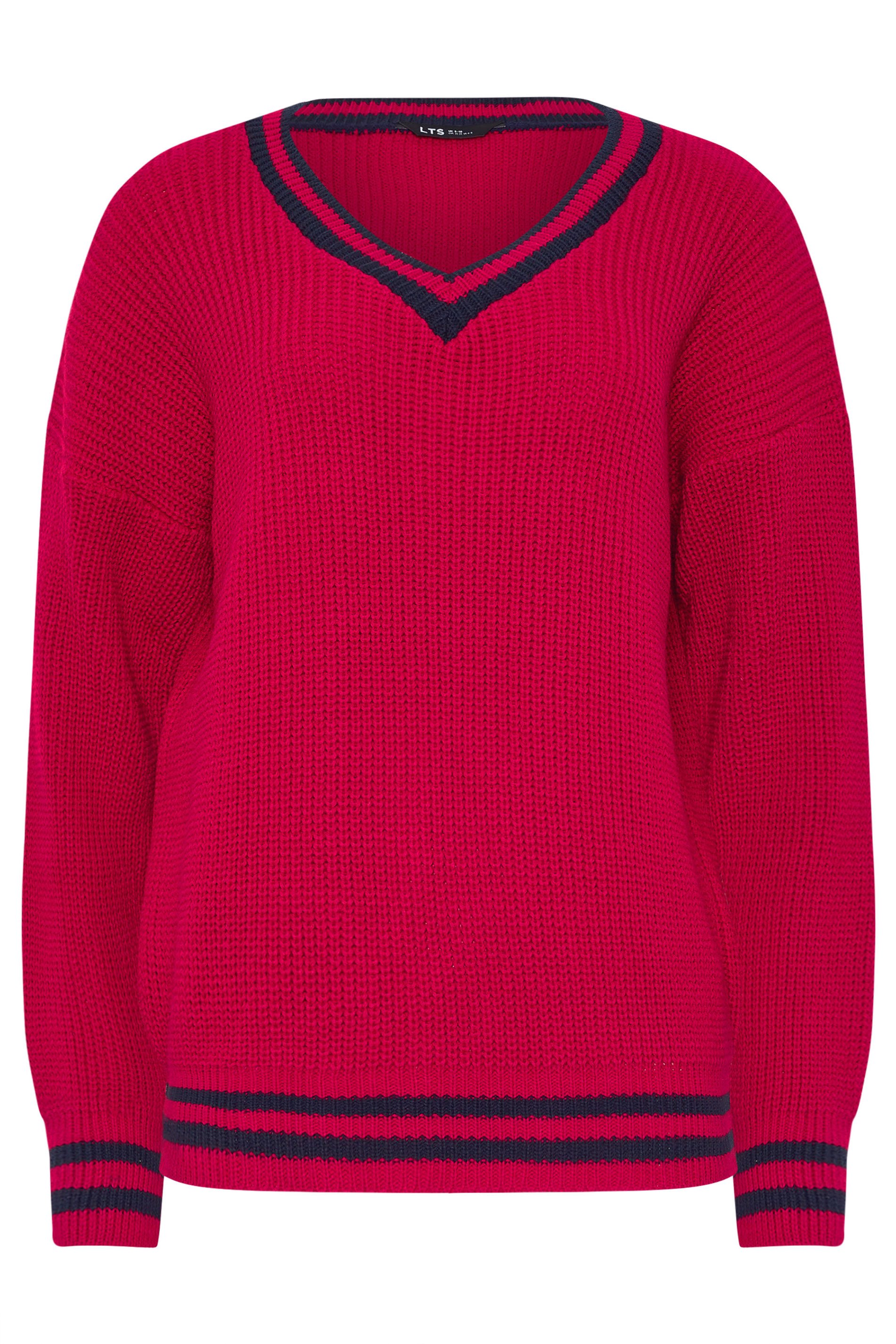 LTS Tall Women's Red & Navy Blue Stripe V-Neck Jumper | Long Tall Sally 1