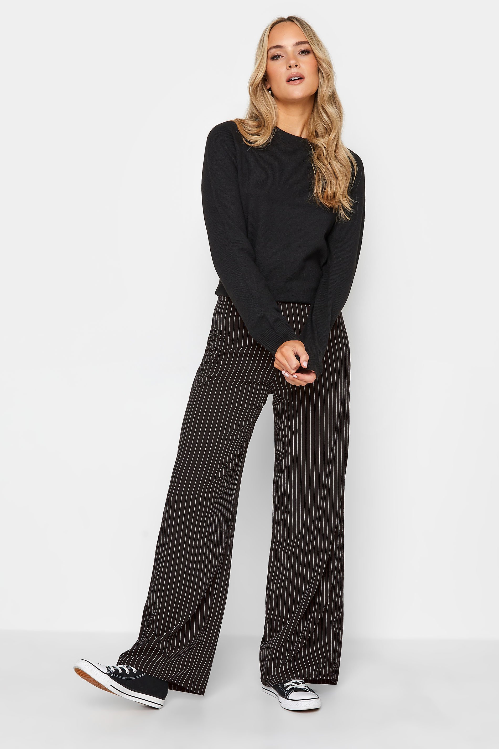 NECHOLOGY Pinstripe Pants Women Casual Solid Cotton Elastic Long Drawstring  Women Waist Business Casual Pants for Women plus Size Pants Black Large 