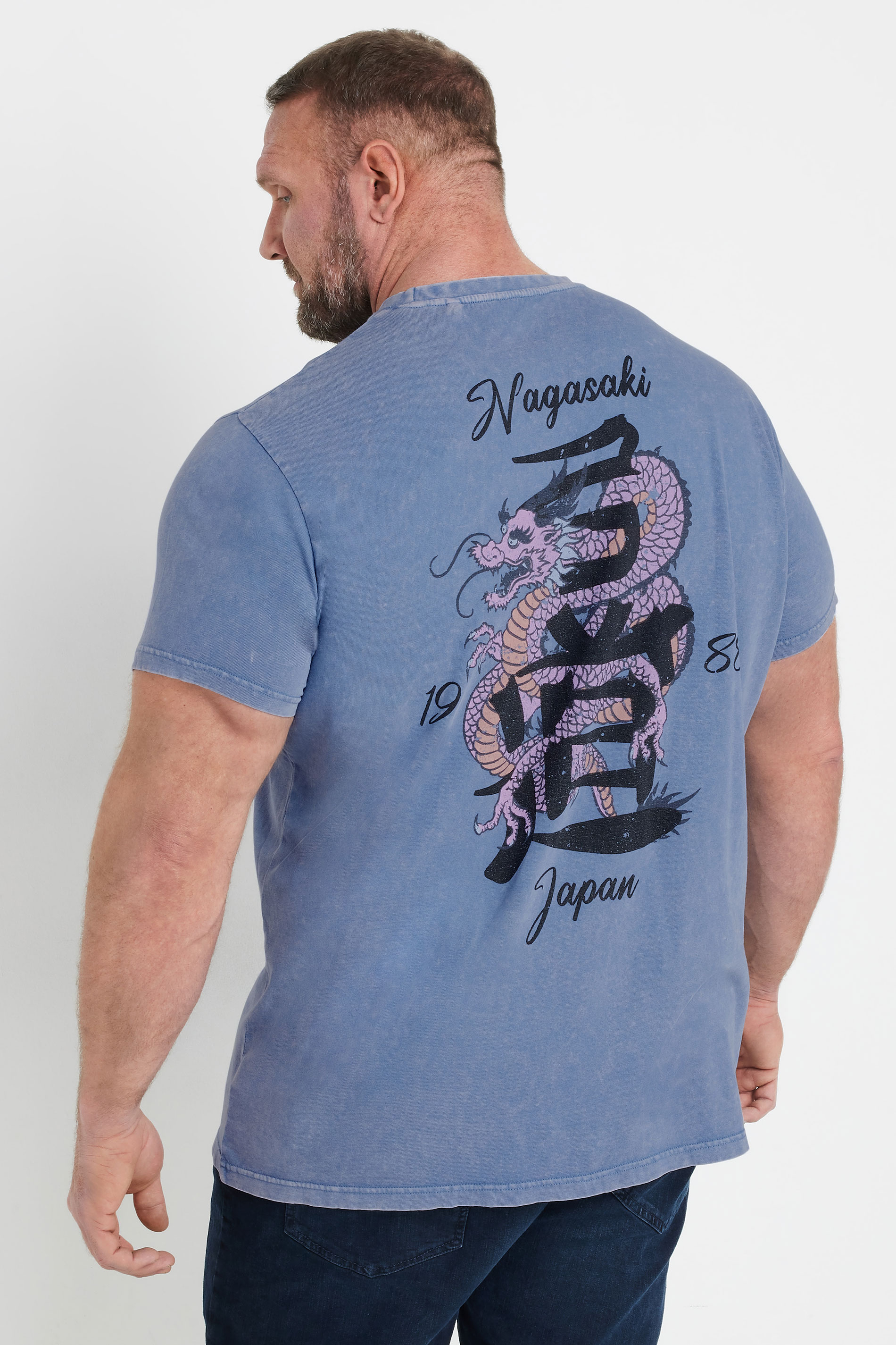 BadRhino Big & Tall Blue Acid Wash 'Nagasaki Japan' Graphic T-Shirt | BadRhino 4