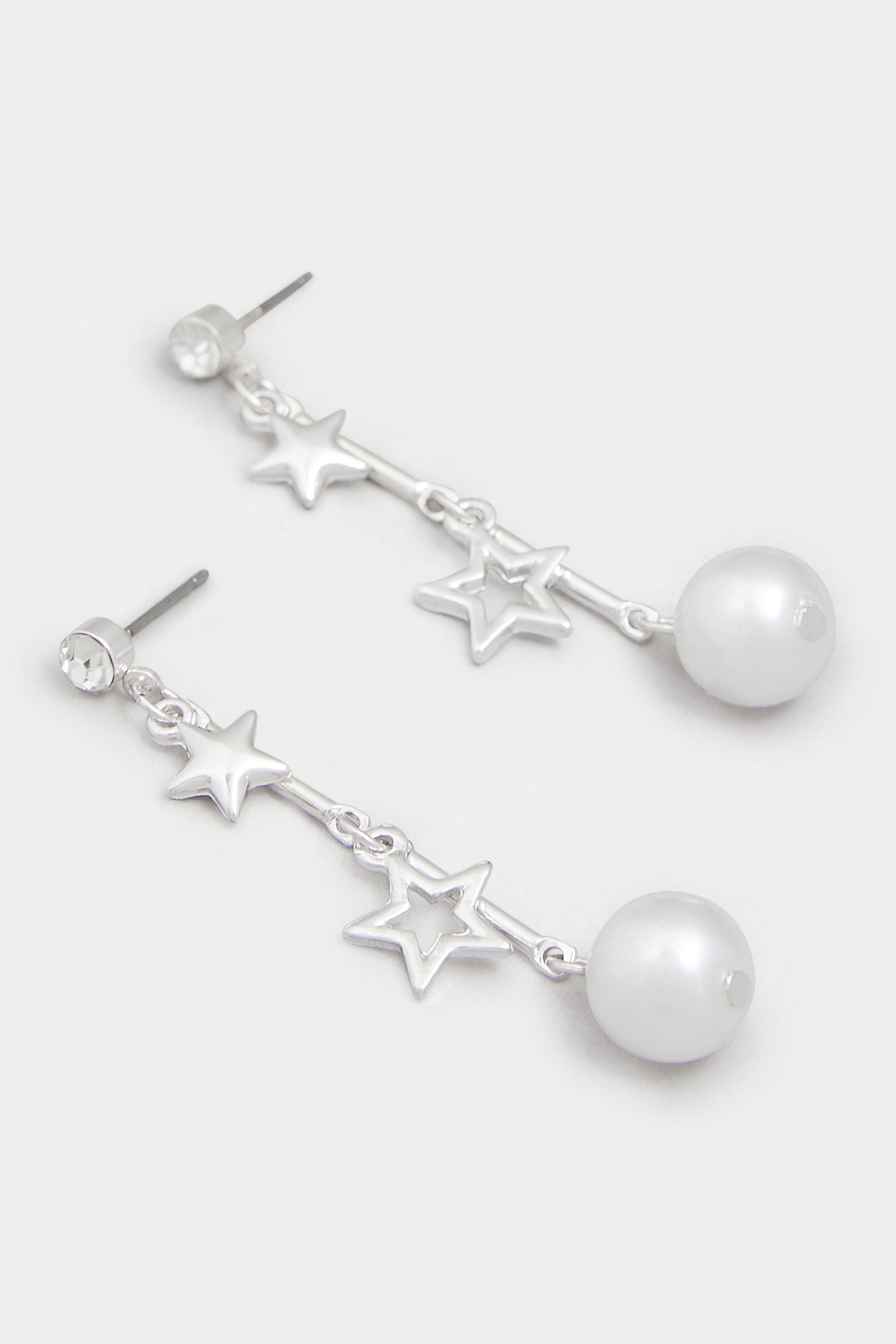 Silver Tone Star Pearl Drop Earrings | Yours Clothing 2