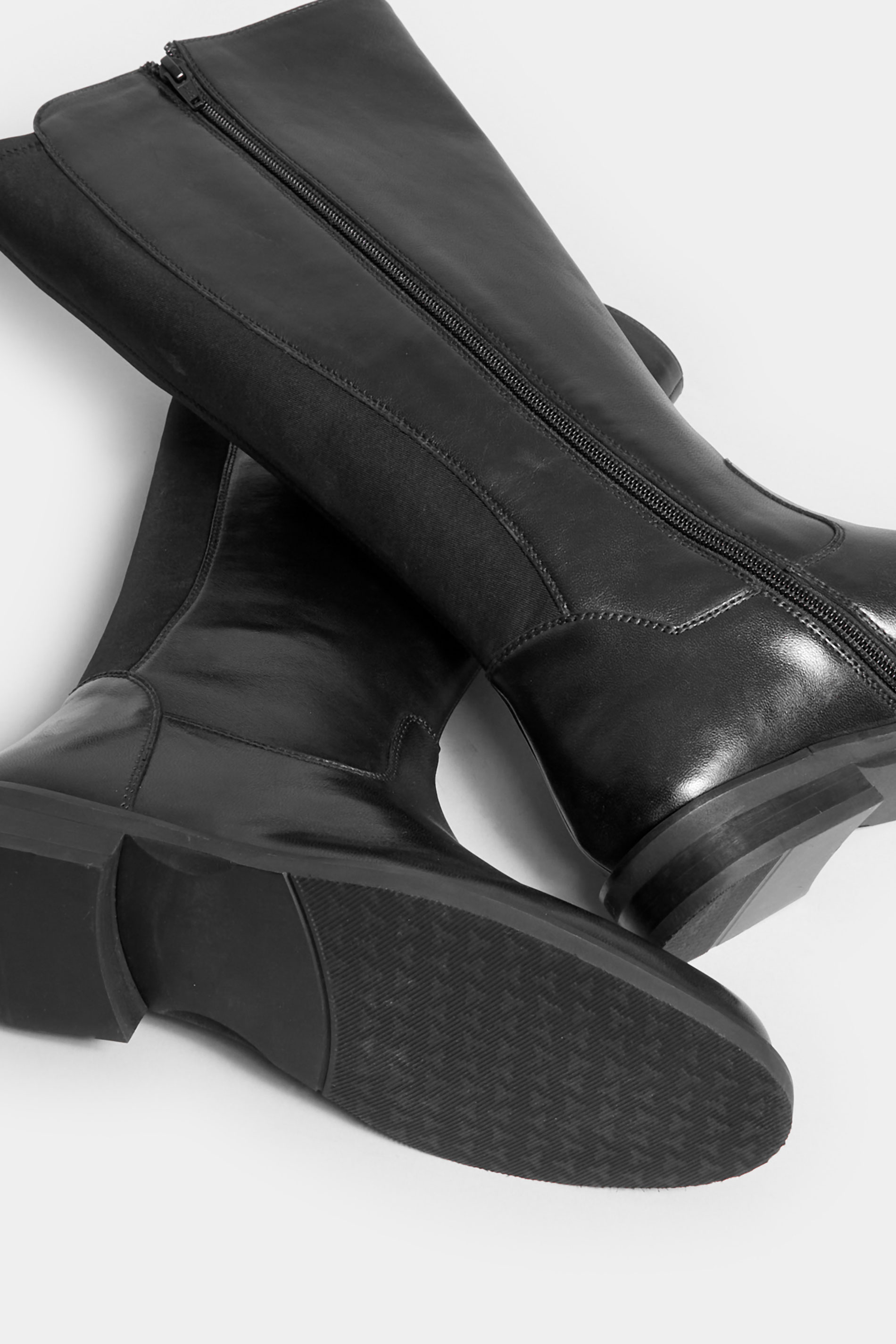 Black Elasticated Knee High Leather Boots In Wide E Fit & Extra Wide EEE Fit | Yours Clothing 6