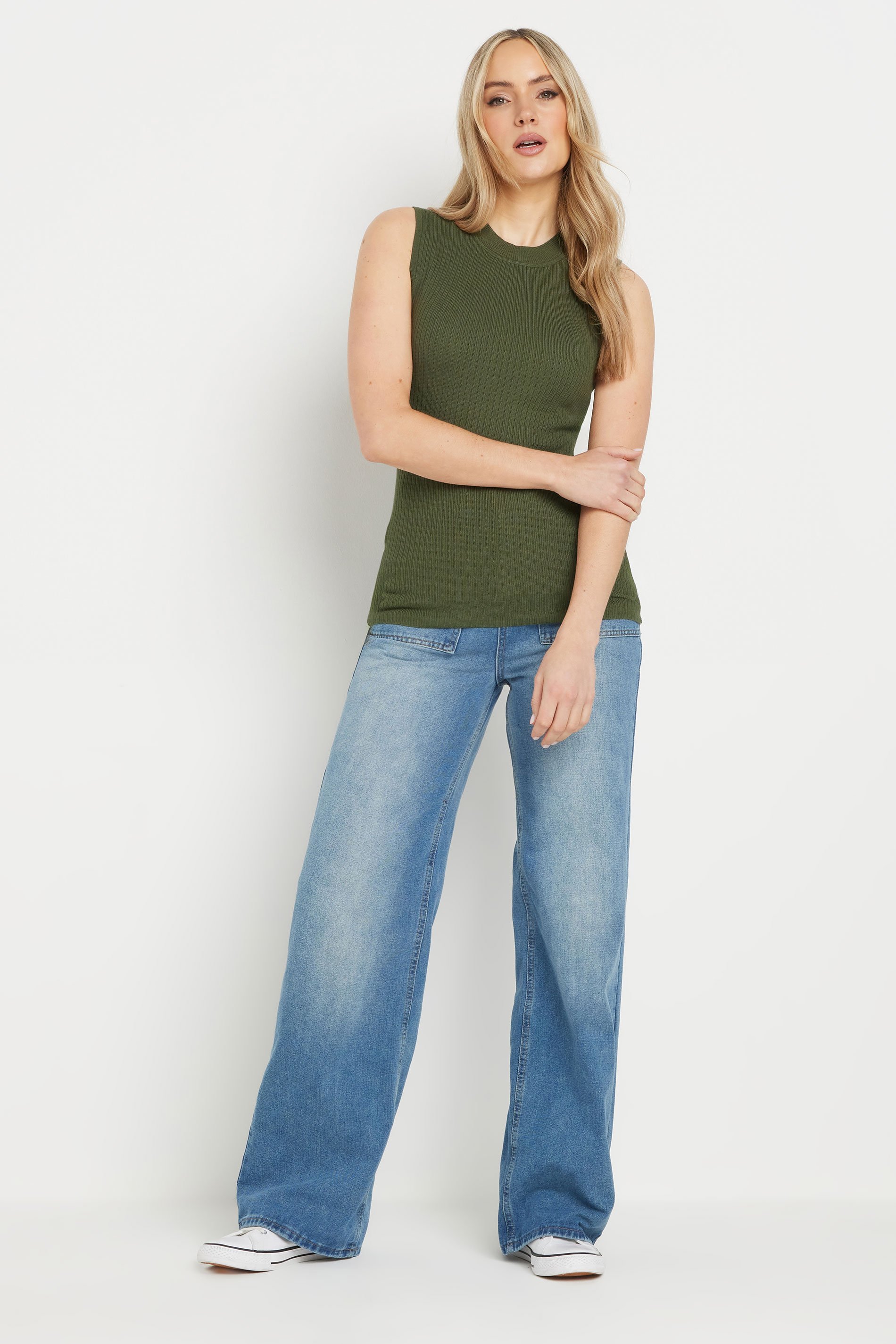 LTS Tall Khaki Green Knitted Ribbed Vest Top | Long Tall Sally 2