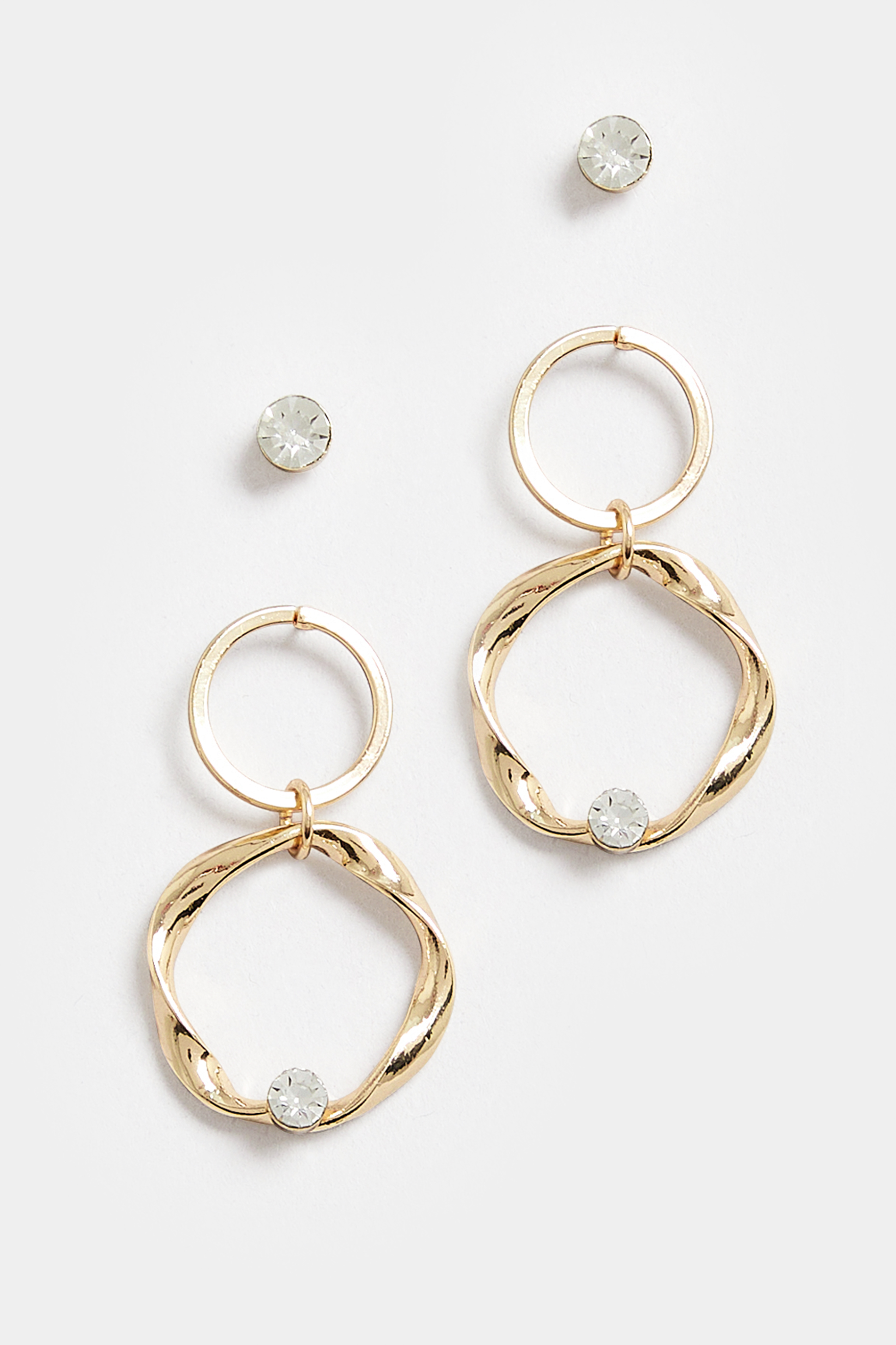 2 PACK Gold Tone Diamante Twisted Circle & Stud Earring Set | Yours Clothing 3