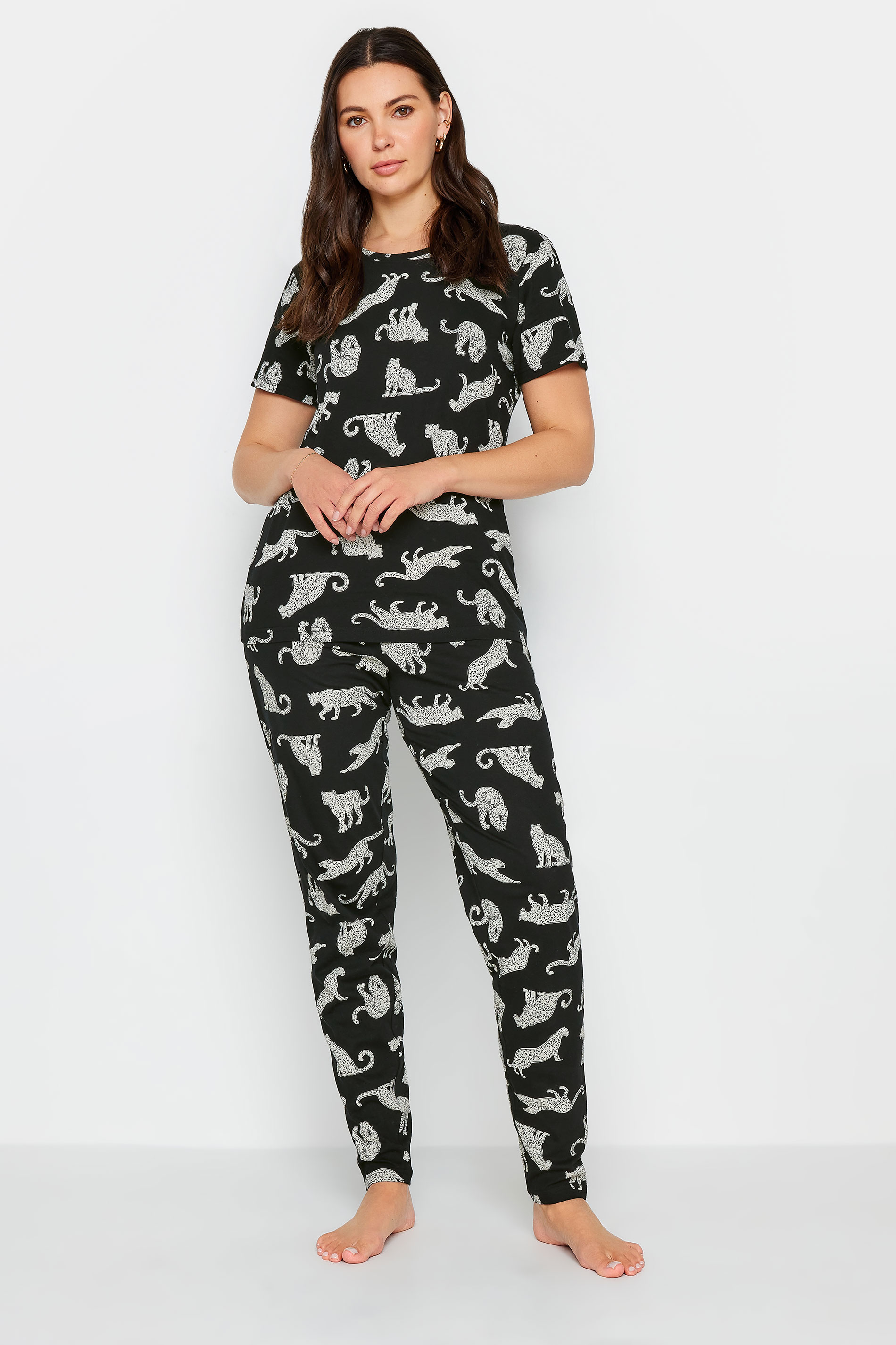 LTS Tall Womens Black Animal Print Tapered Leg Pyjama Set | Long Tall Sally 2