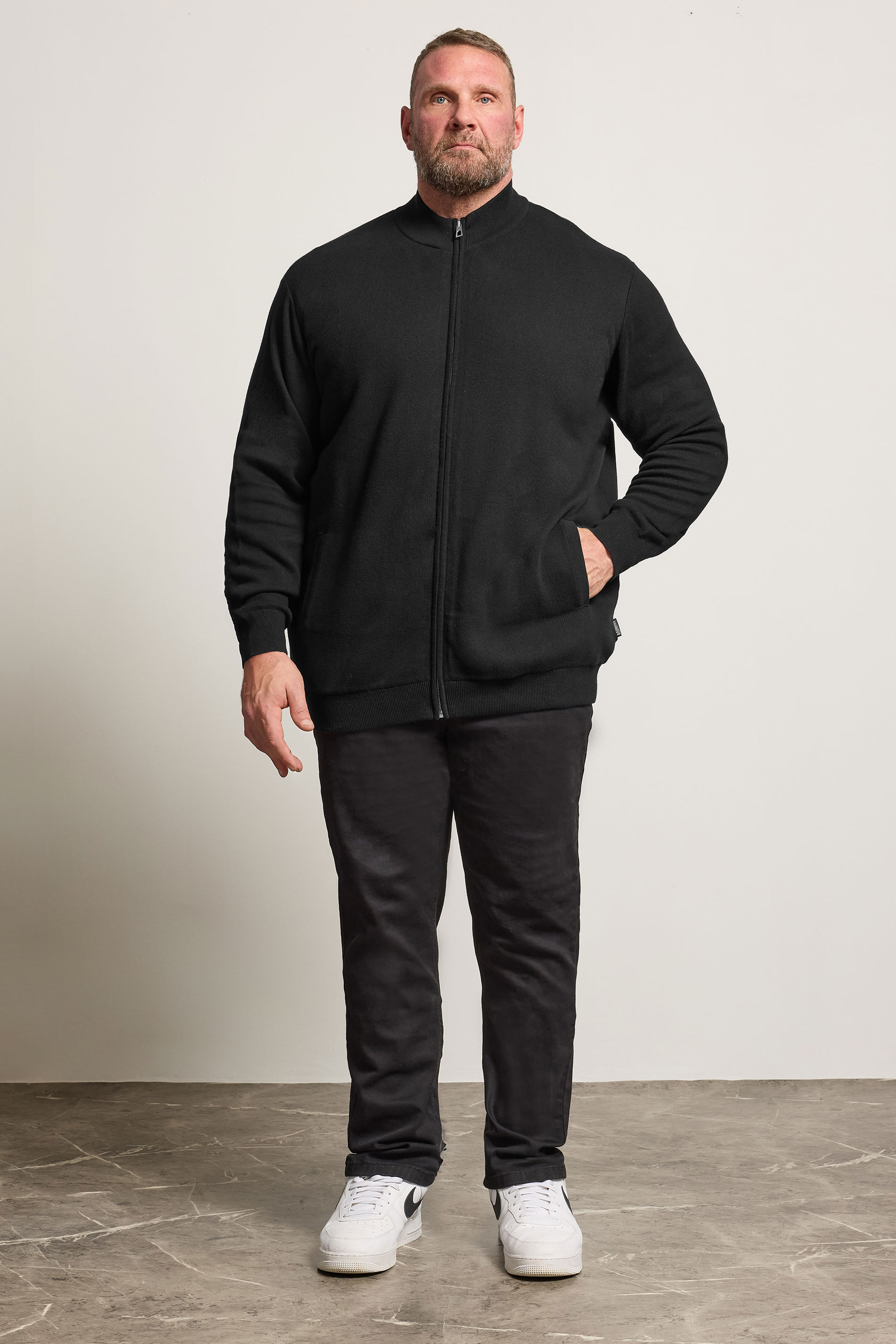 BadRhino Big & Tall Black Knitted Borg Zip Up | BadRhino 3