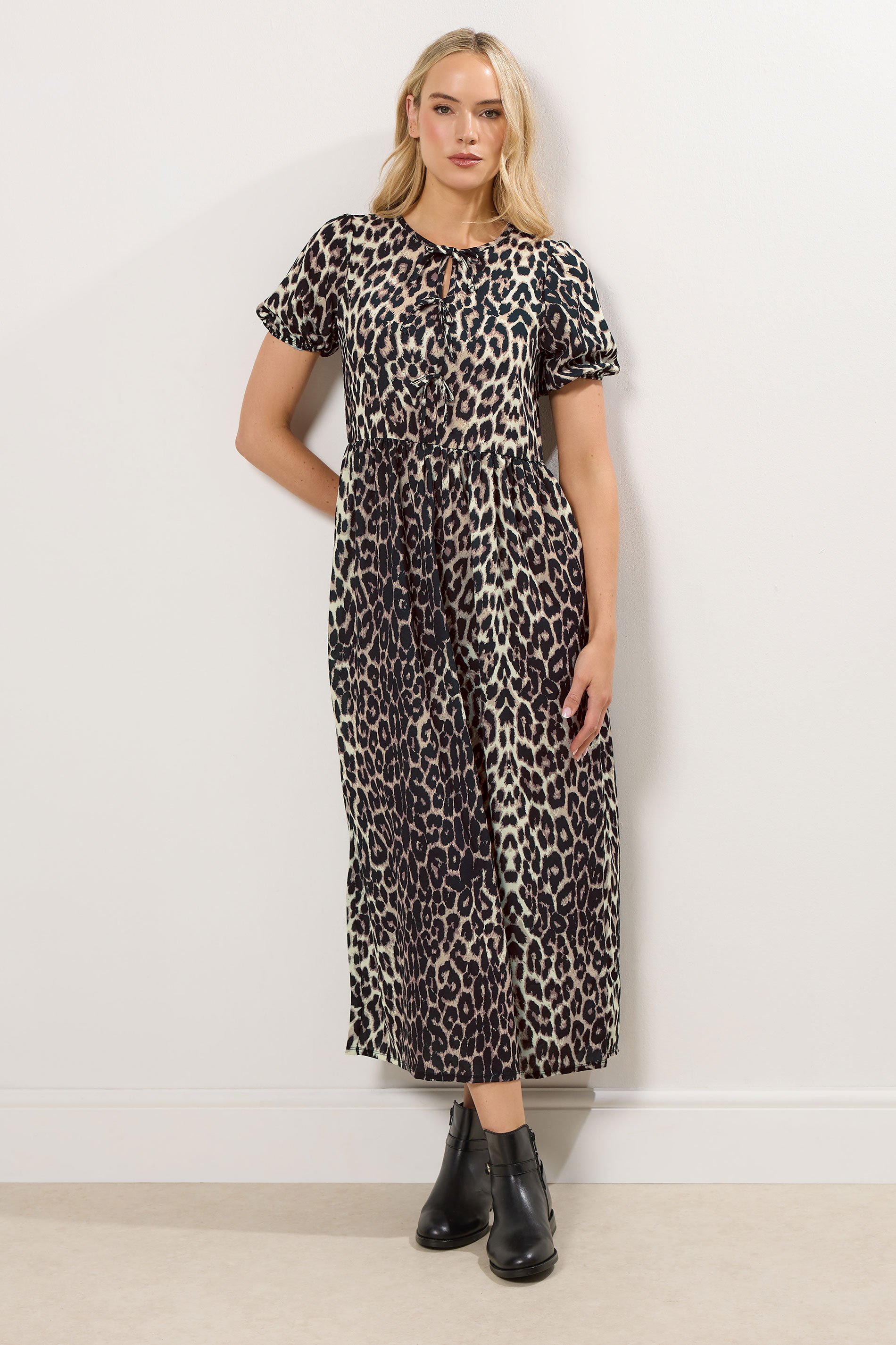 LTS Tall Beige Brown Tie Front Smock Dress | Long Tall Sally 1