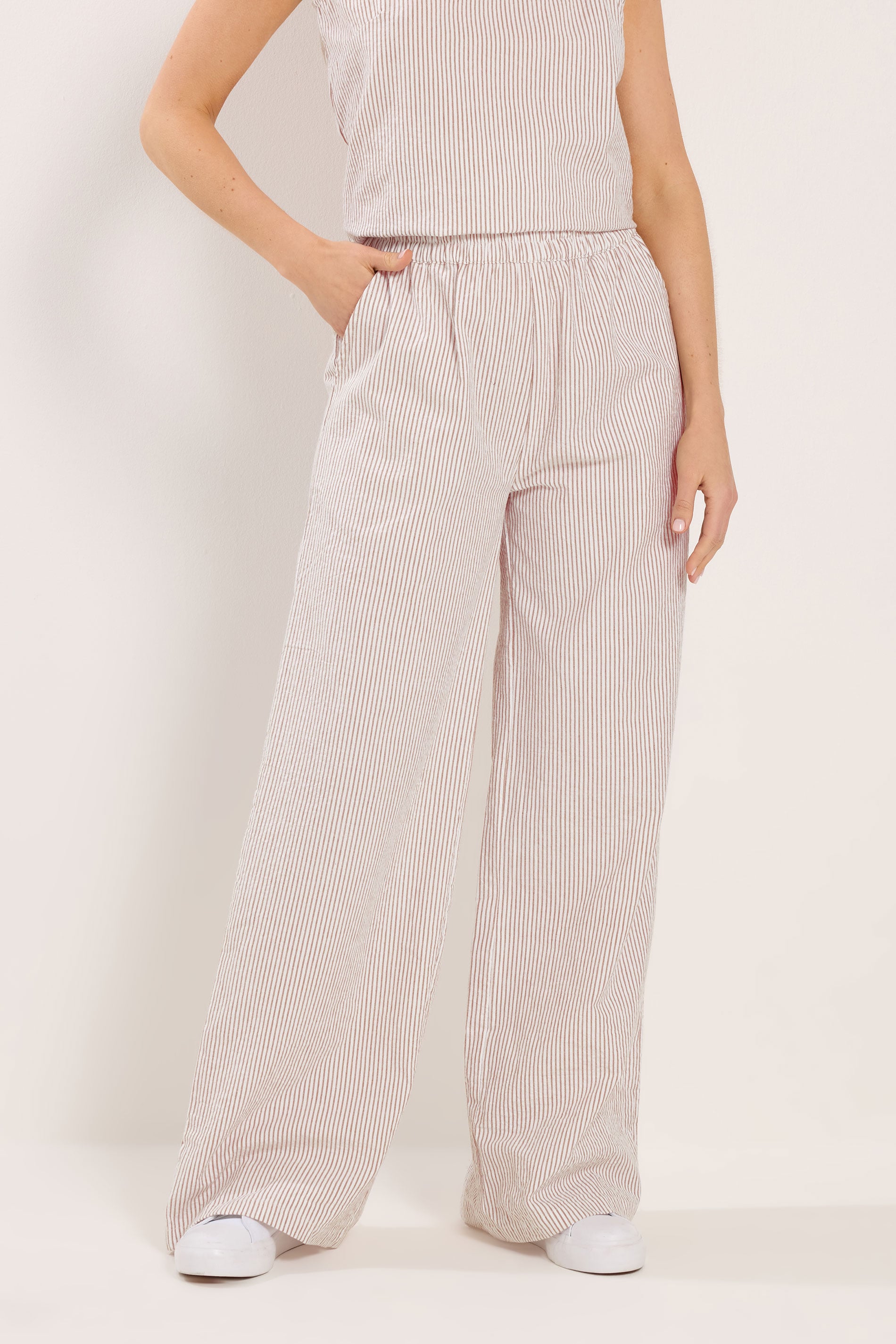 LTS Tall Women's Camel Brown Stripe Cotton Wide Leg Trousers | Long Tall Sally 2