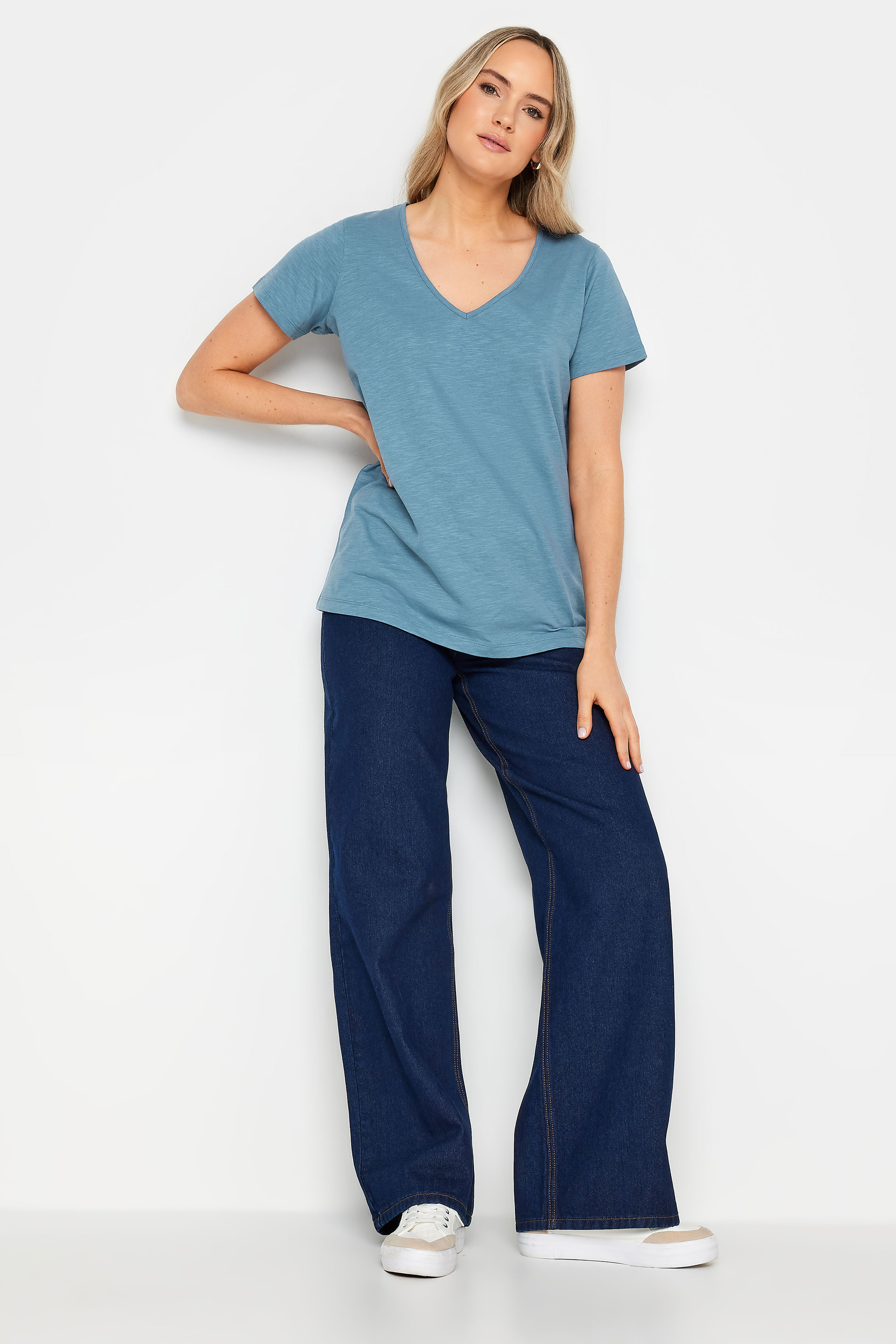 LTS Tall Womens Denim Blue V-Neck T-Shirt | Long Tall Sally 2