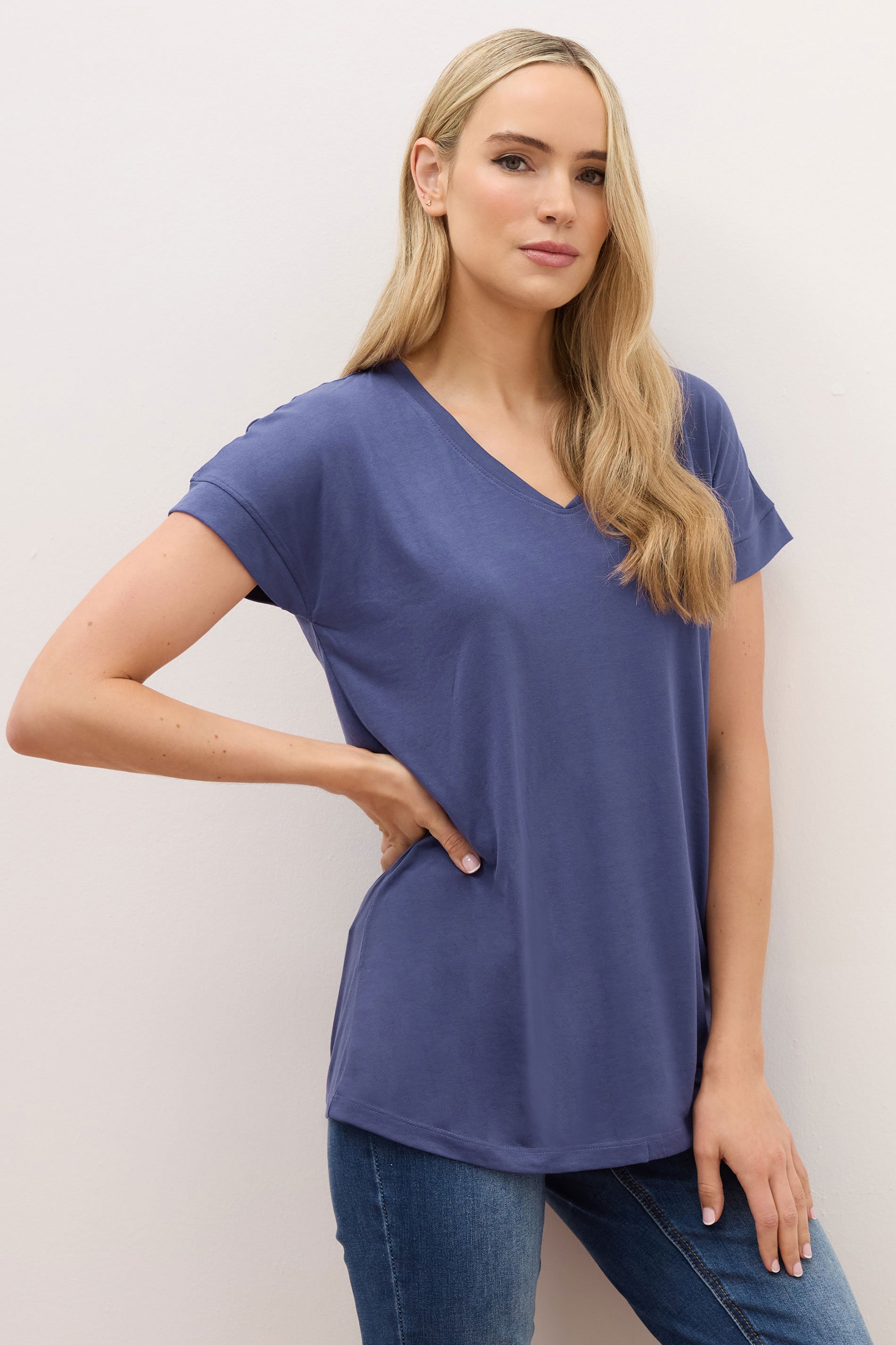 LTS PREMIUM Tall Navy Blue V-Neck Modal T-Shirts | Long Tall Sally 1