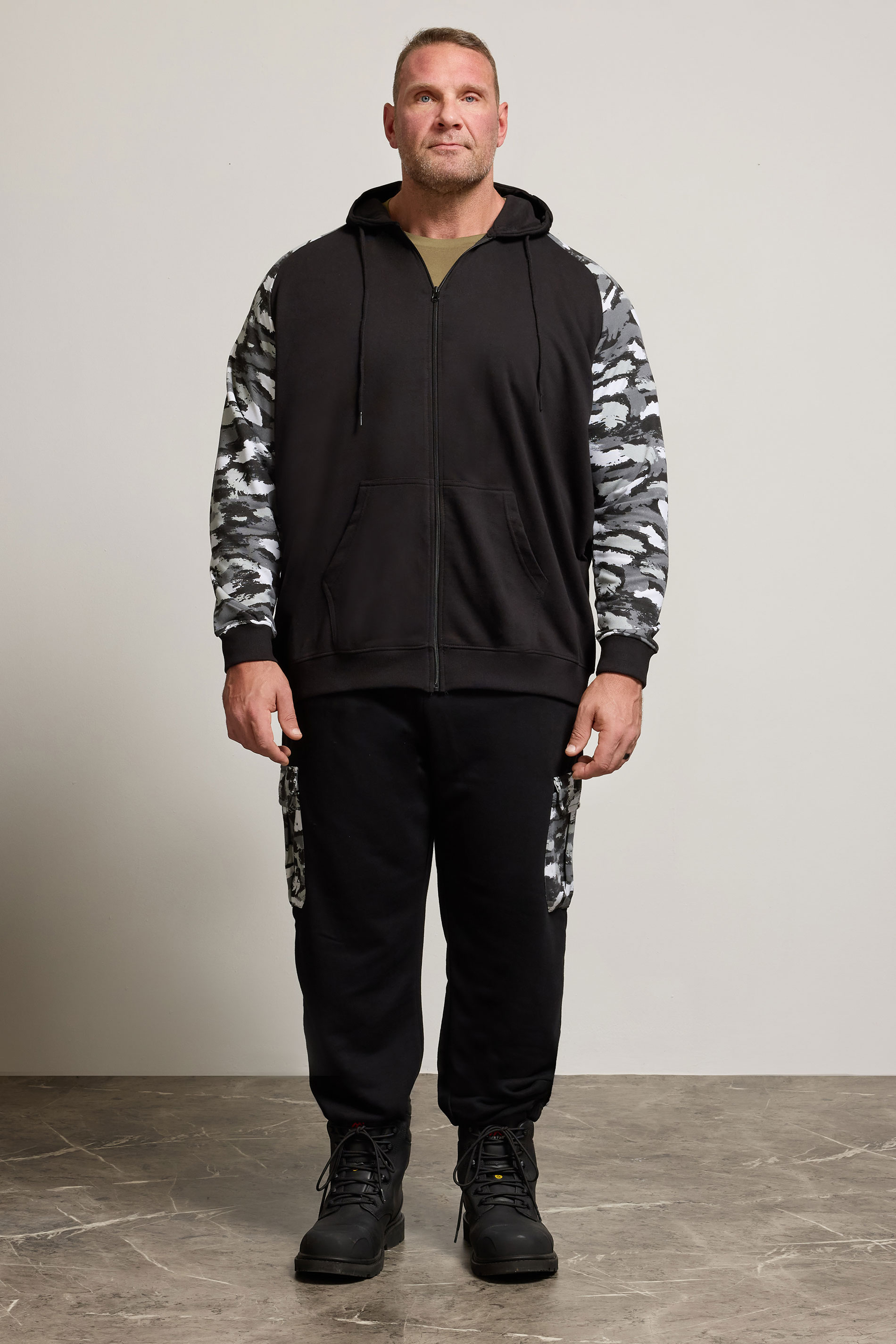 BadRhino Big & Tall Black Camo Detail Cargo Joggers | BadRhino 2