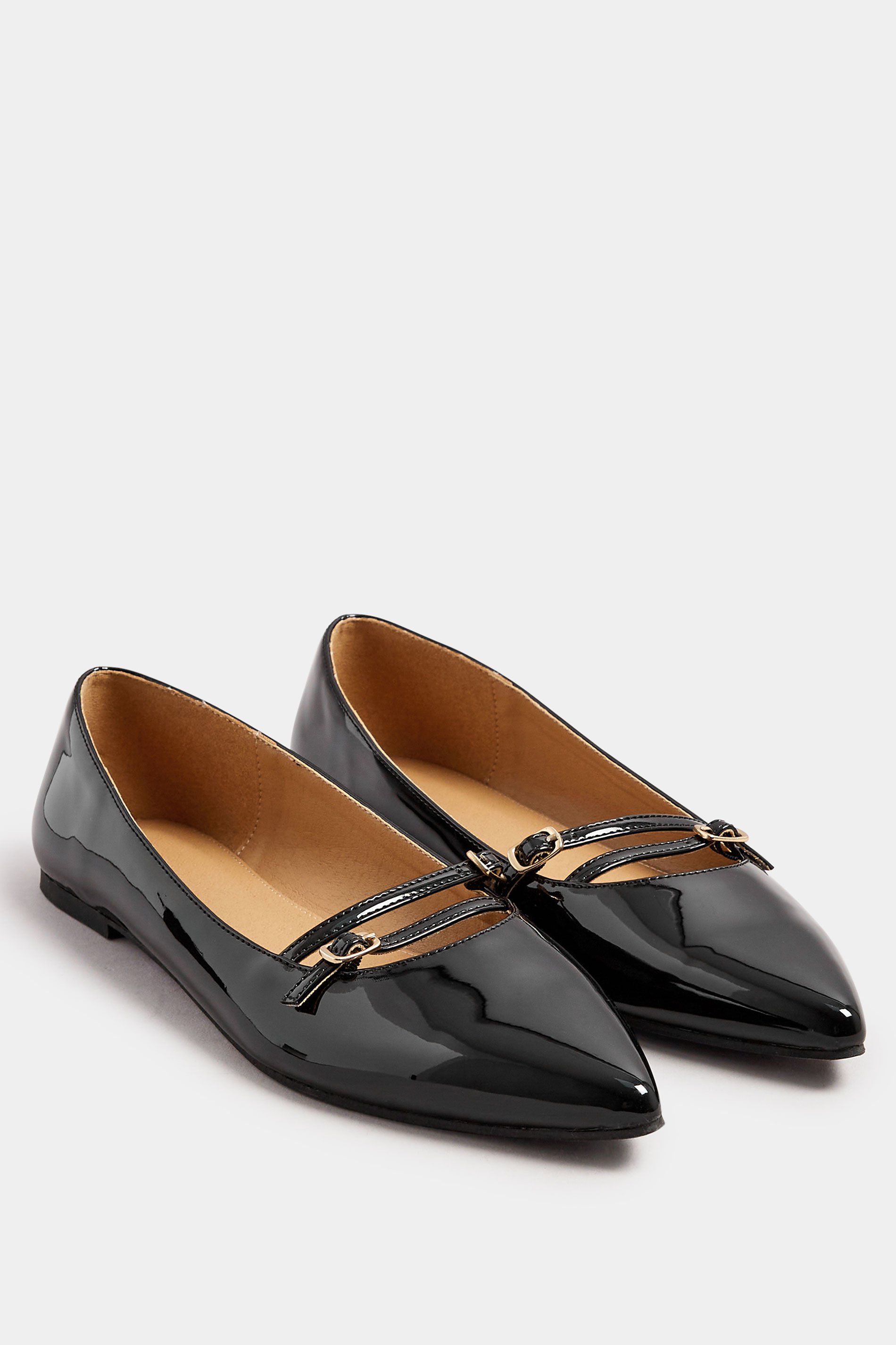 LTS Black Patent Pointed Buckle Flats In Standard Fit | Long Tall Sally 2