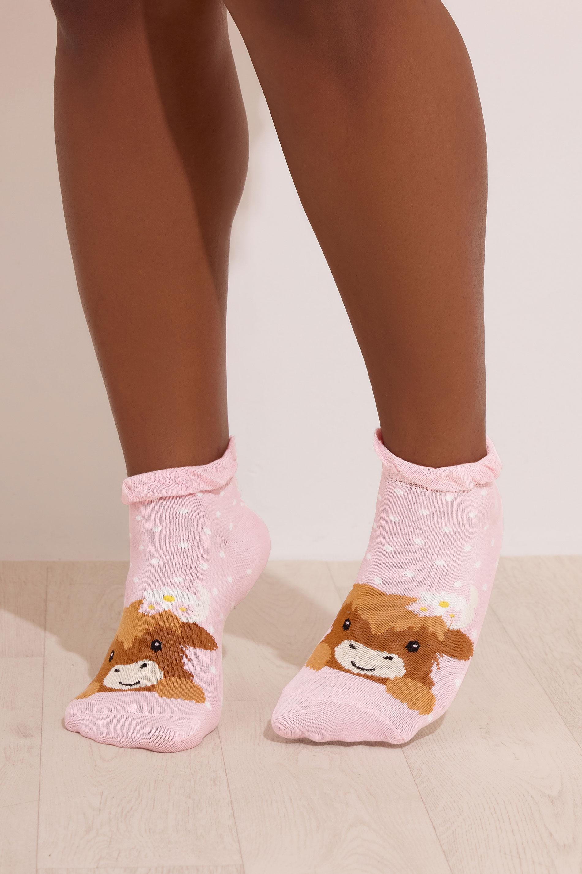 YOURS 4 PACK Plus Size Pink Highland Cow Trainer Liner Socks | Yours Clothing 2