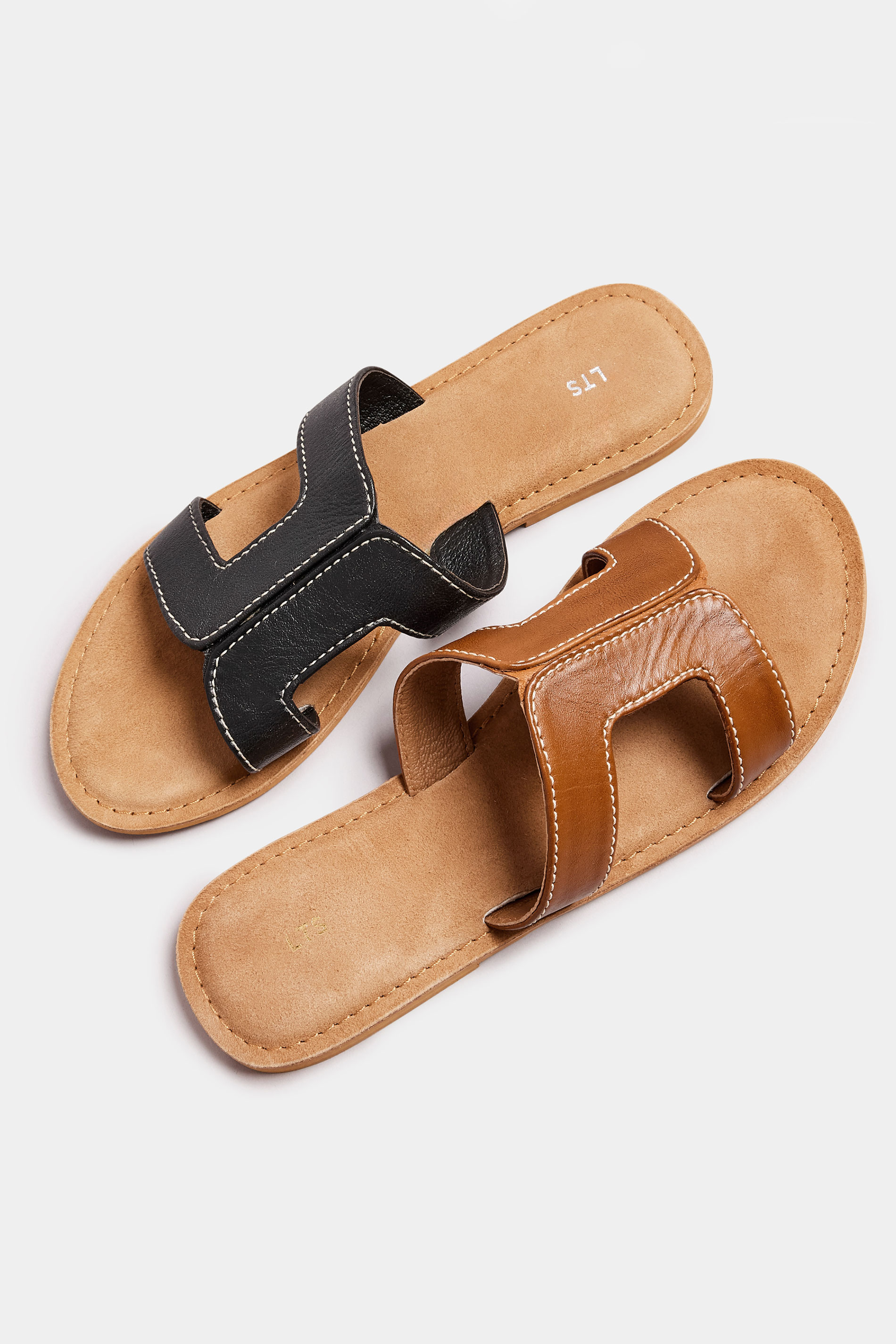 LTS Black Leather Cut Out Mule Sandals In Standard Fit | Long Tall Sally 7