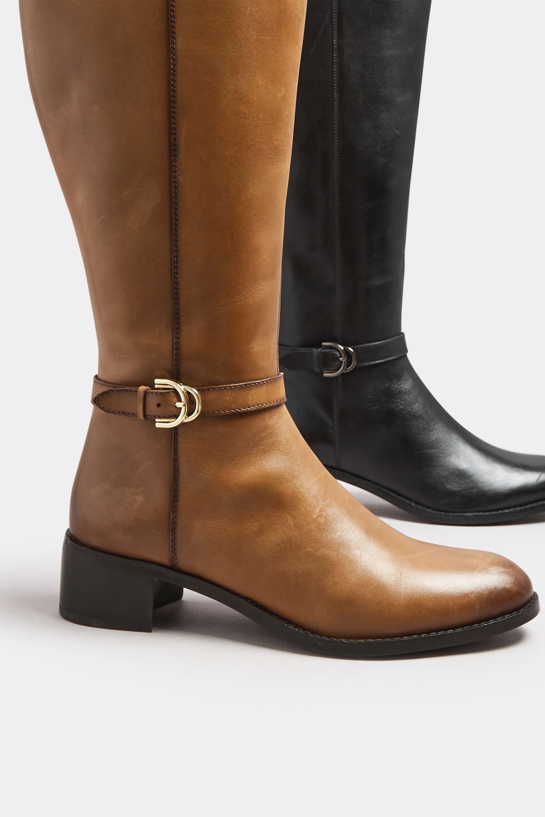 LTS Brown Leather Heeled Knee High Boots In Standard Fit | Long Tall Sally 6