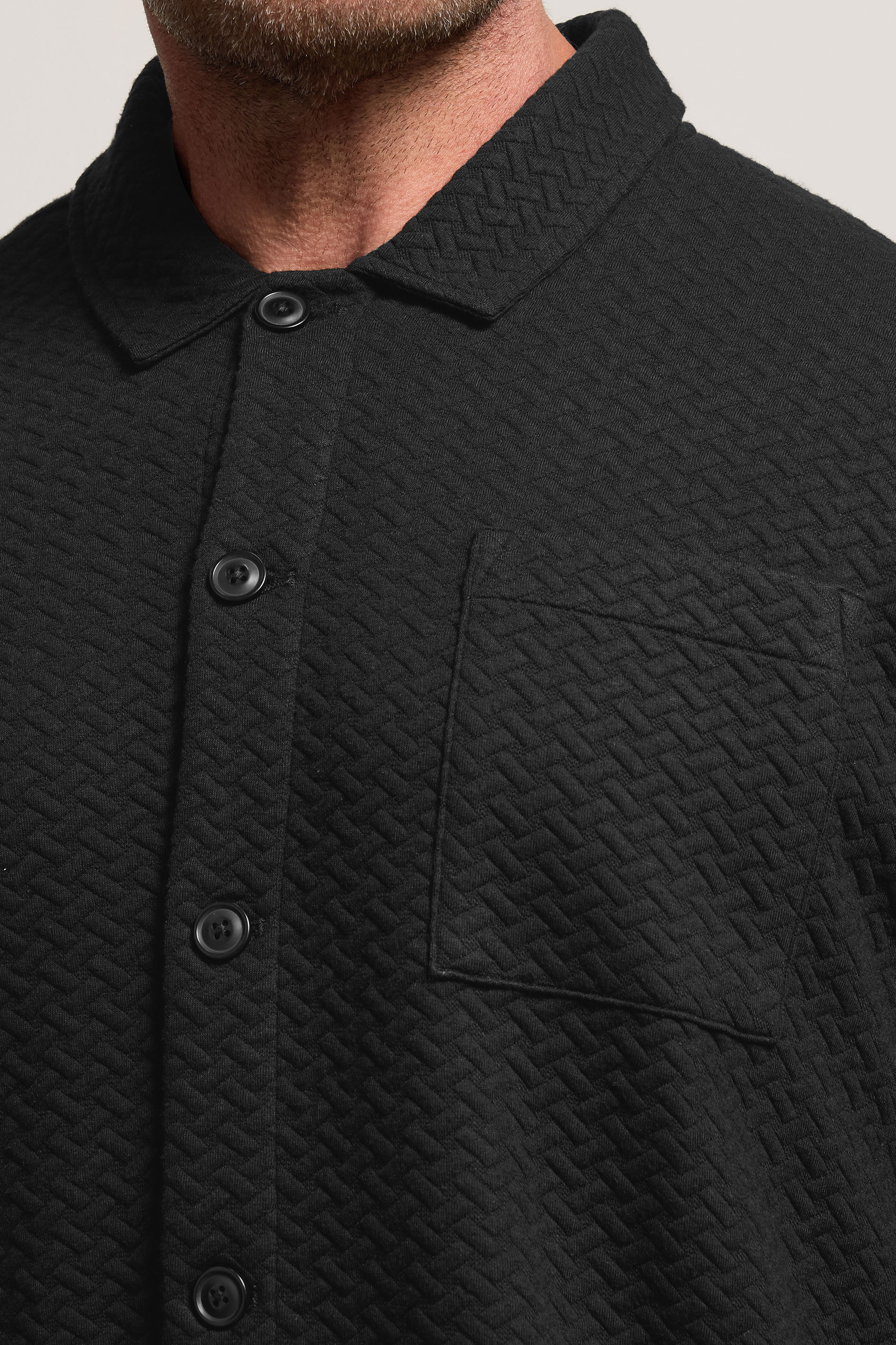 BadRhino Big & Tall Black Jersey Textured Overshirt | BadRhino 4