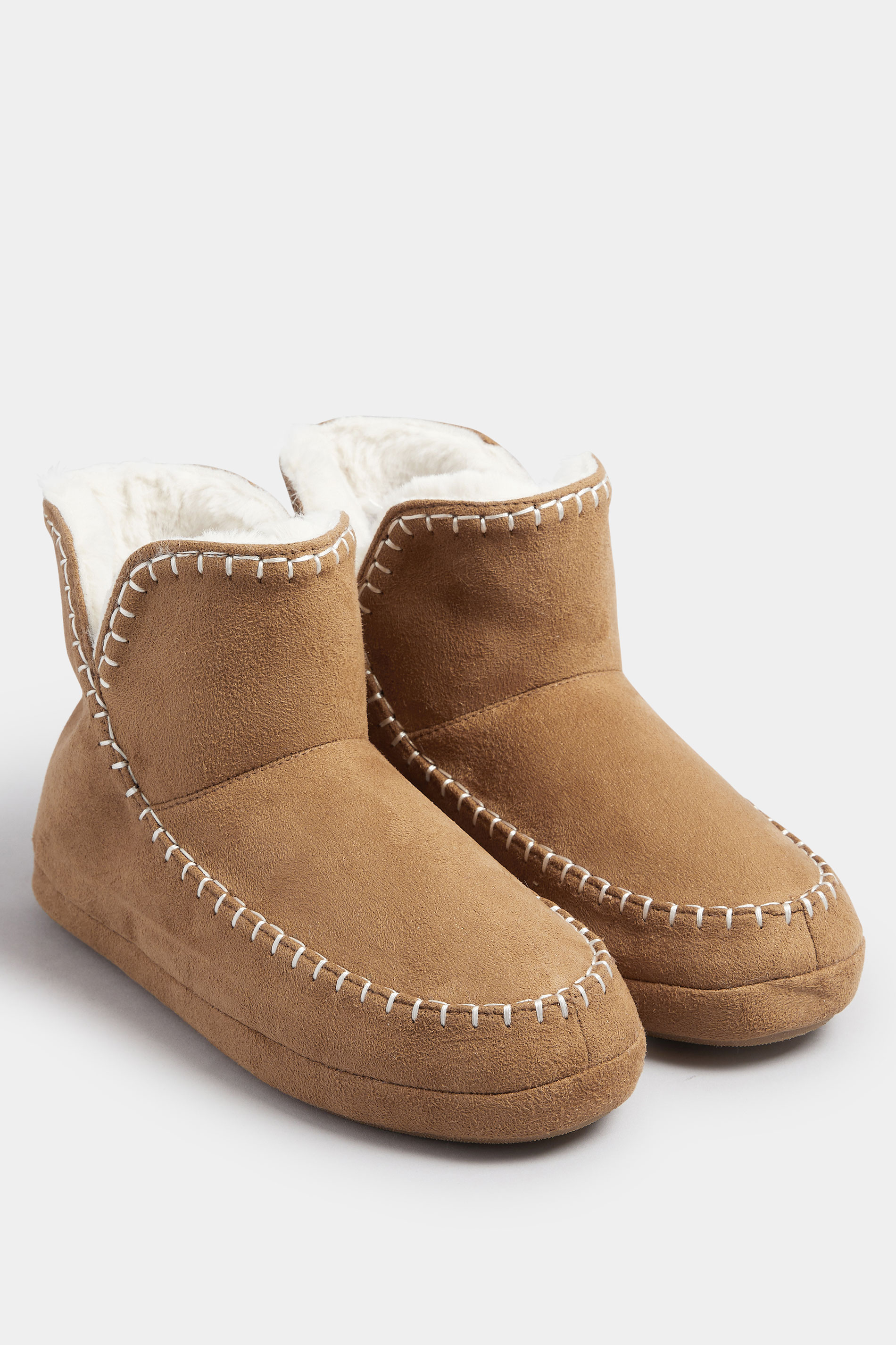 Tan Brown Whipstitch Boot Slippers | Yours Clothing 2