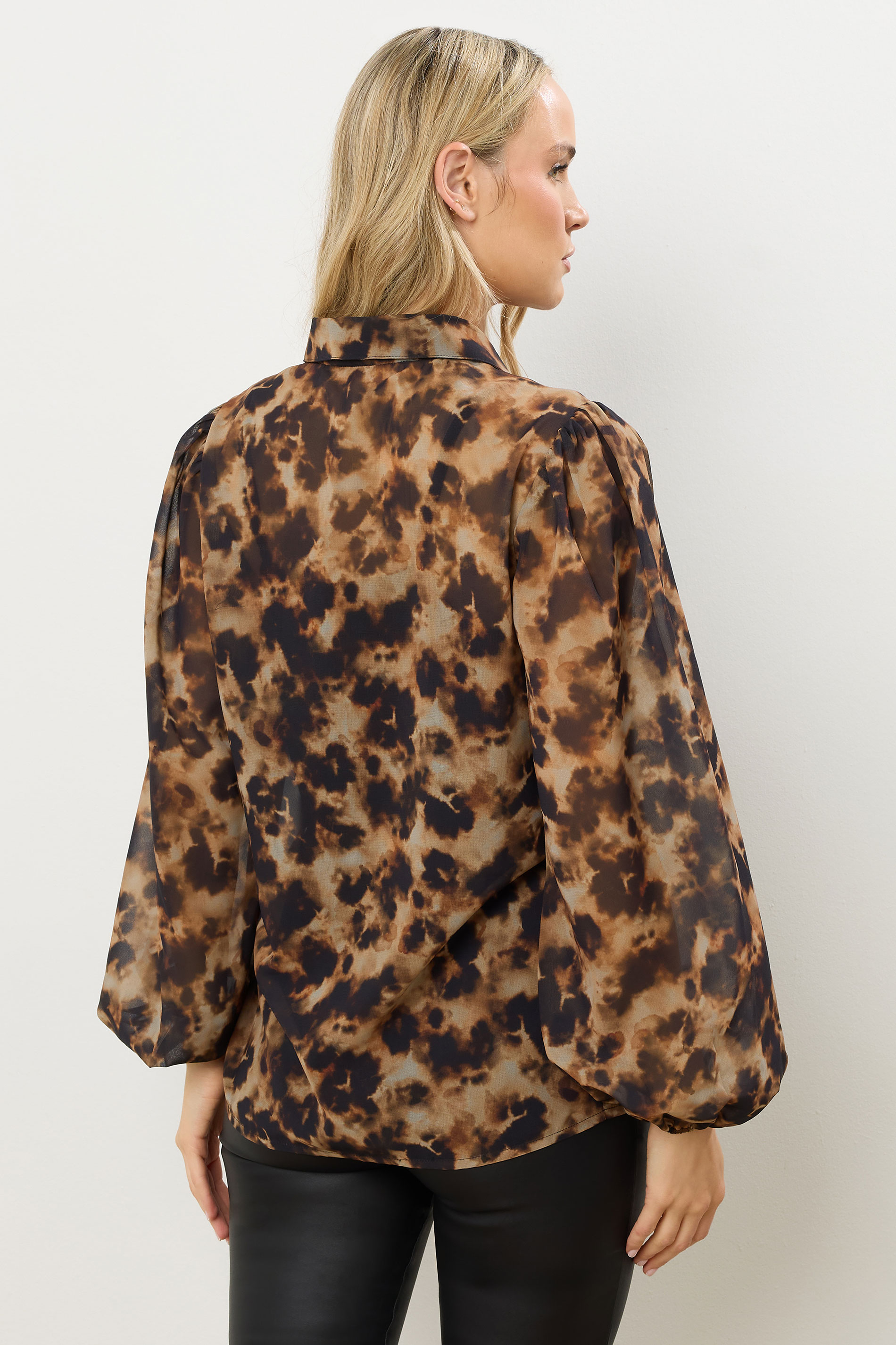 LTS Tall Brown Marble Sheer Pintuck Blouse | Long Tall Sally 3