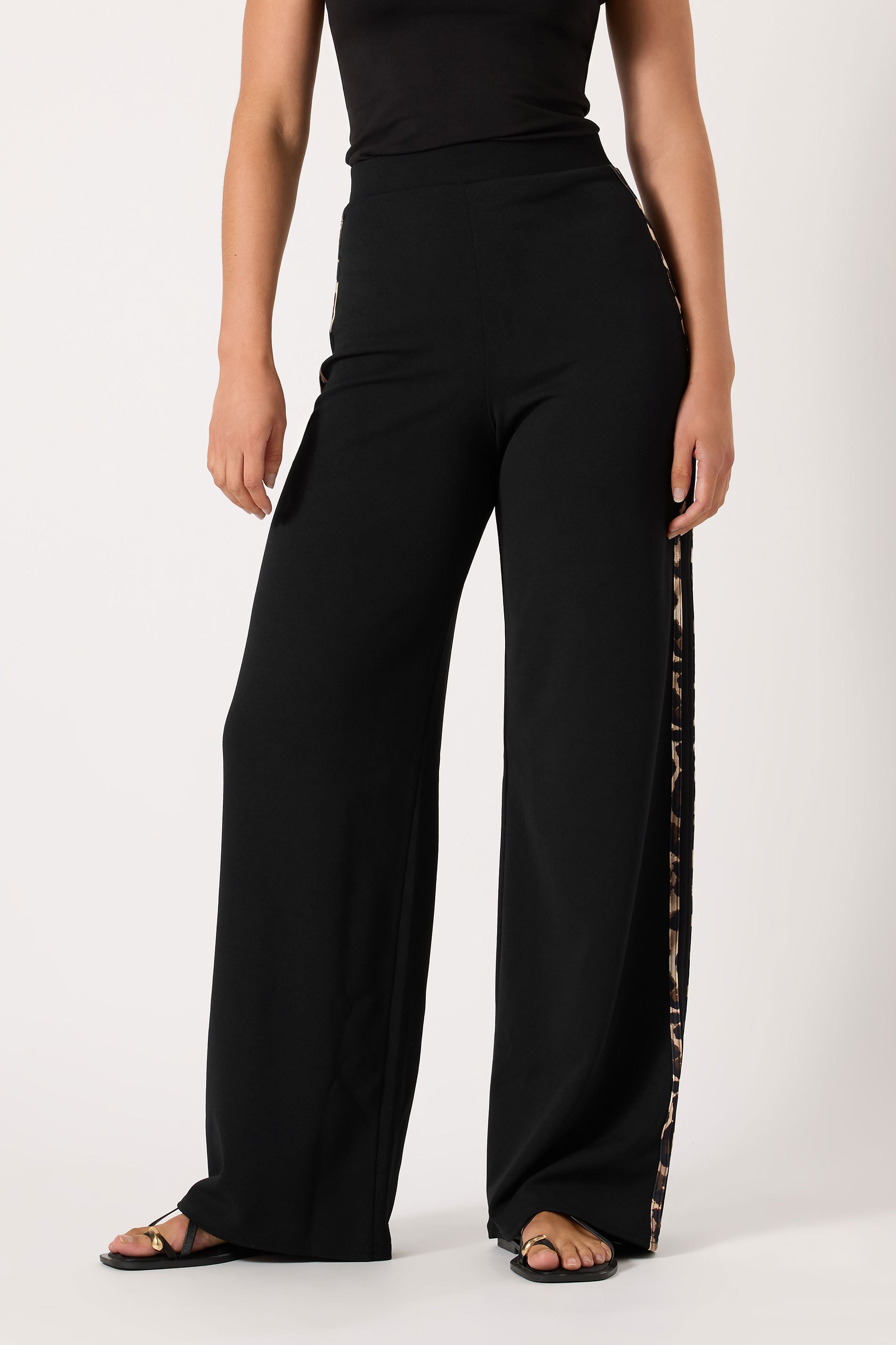 LTS Tall Black Leopard Print Stripe Trousers | Long Tall Sally 2